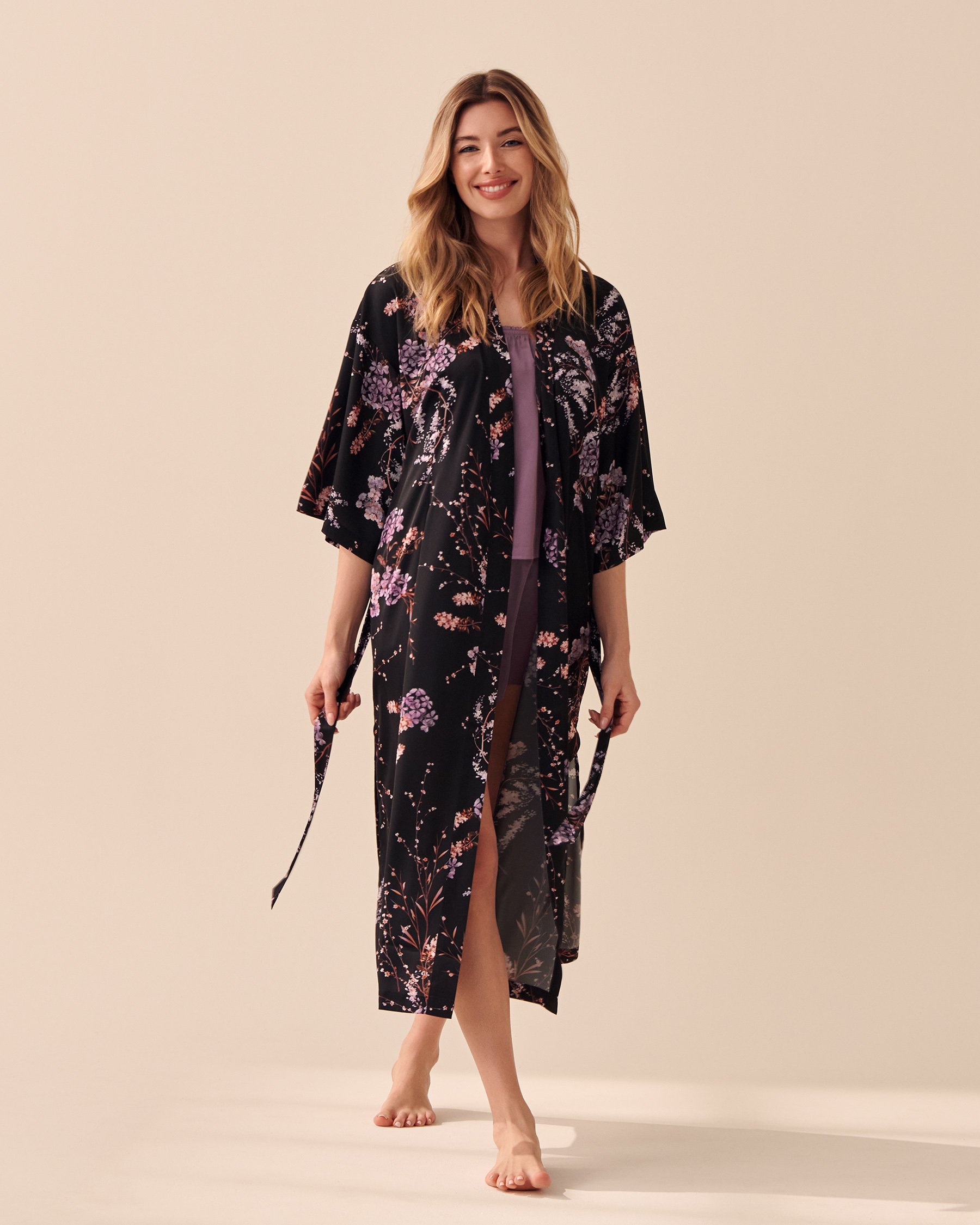 LA VIE EN ROSE Satin Kimono Dawn forest 60600056 - View2