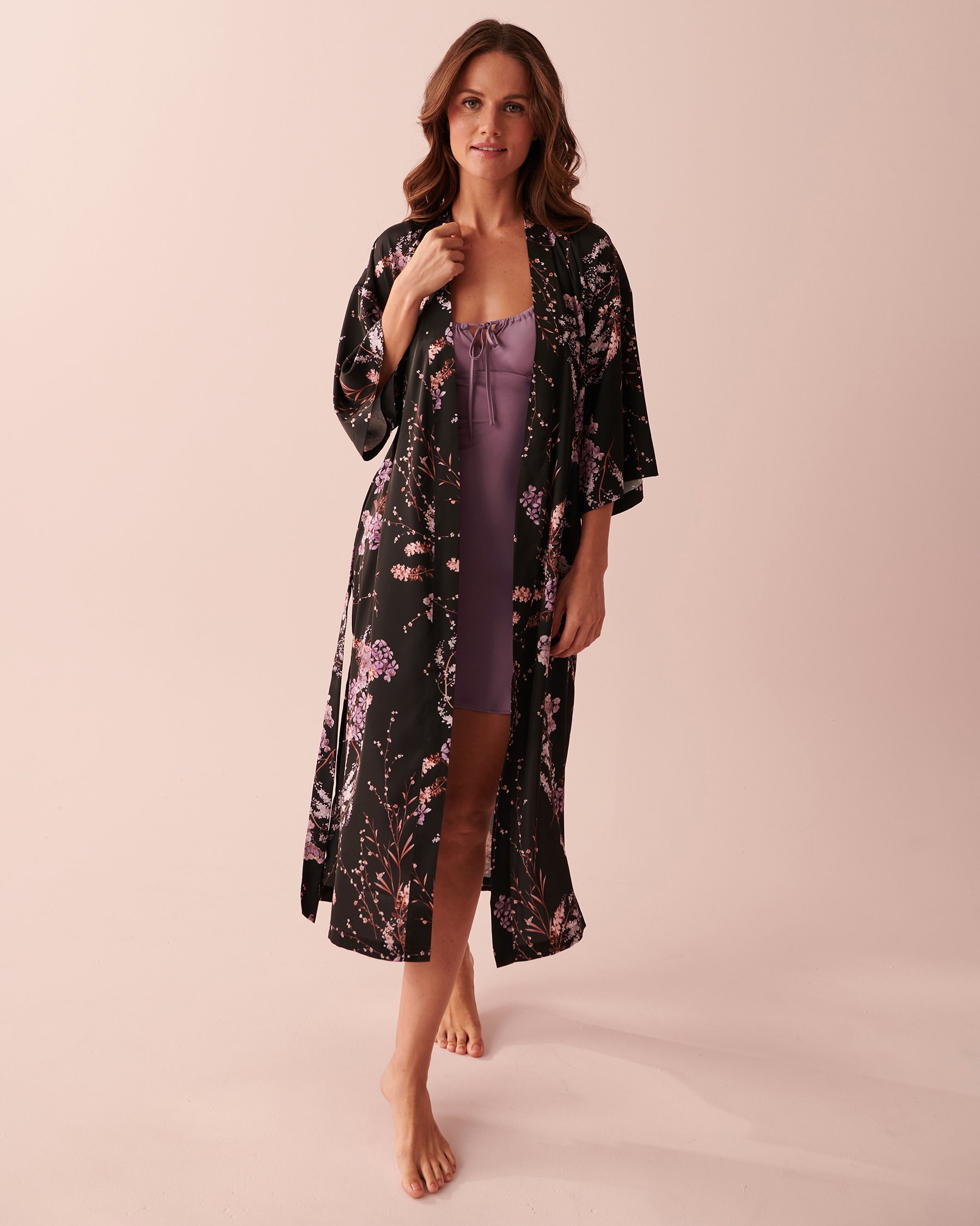 LA VIE EN ROSE Satin Kimono Dawn forest 60600056 - View6
