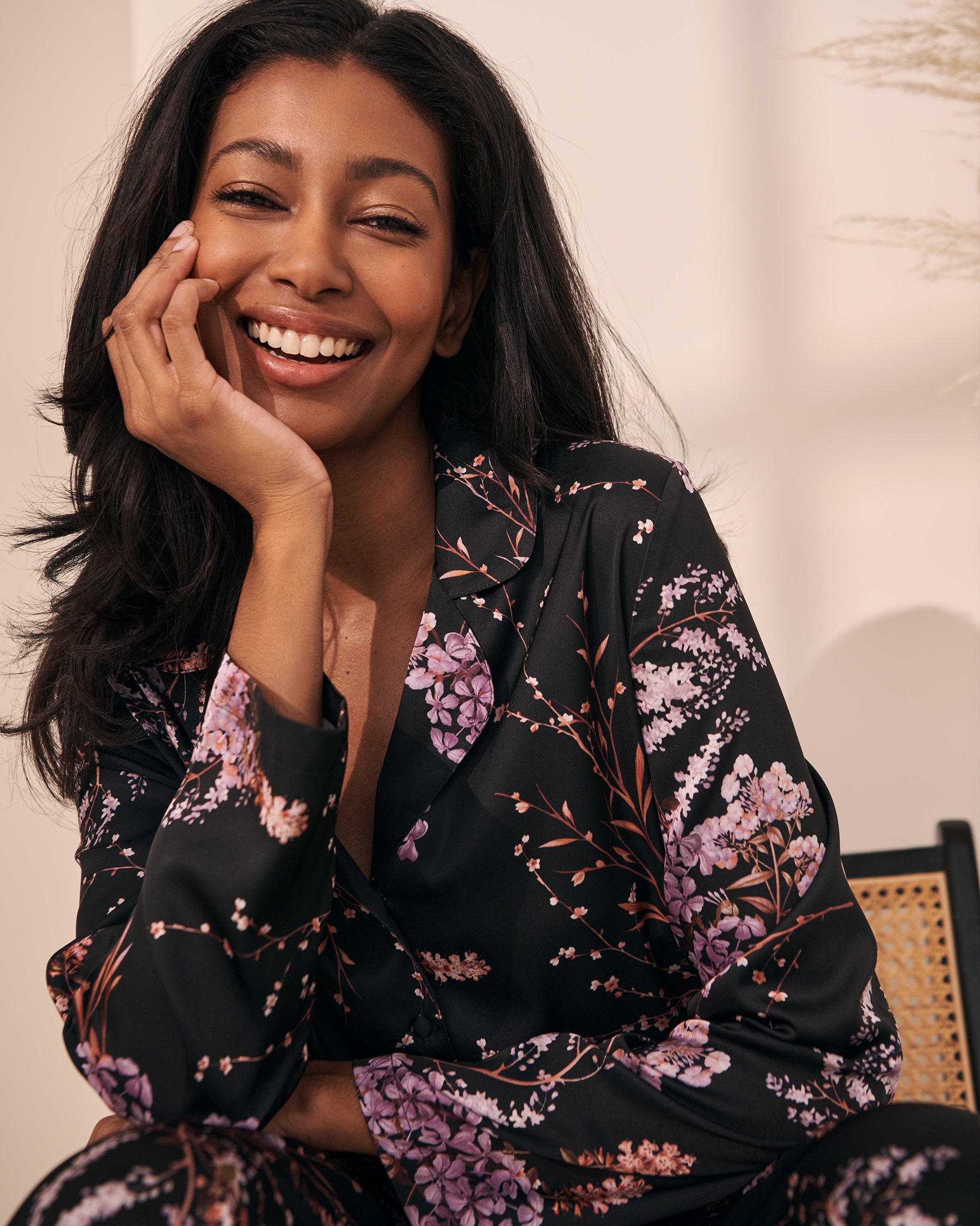 LA VIE EN ROSE Satin Long Sleeve Button-down Shirt Dawn forest 60100072 - View1