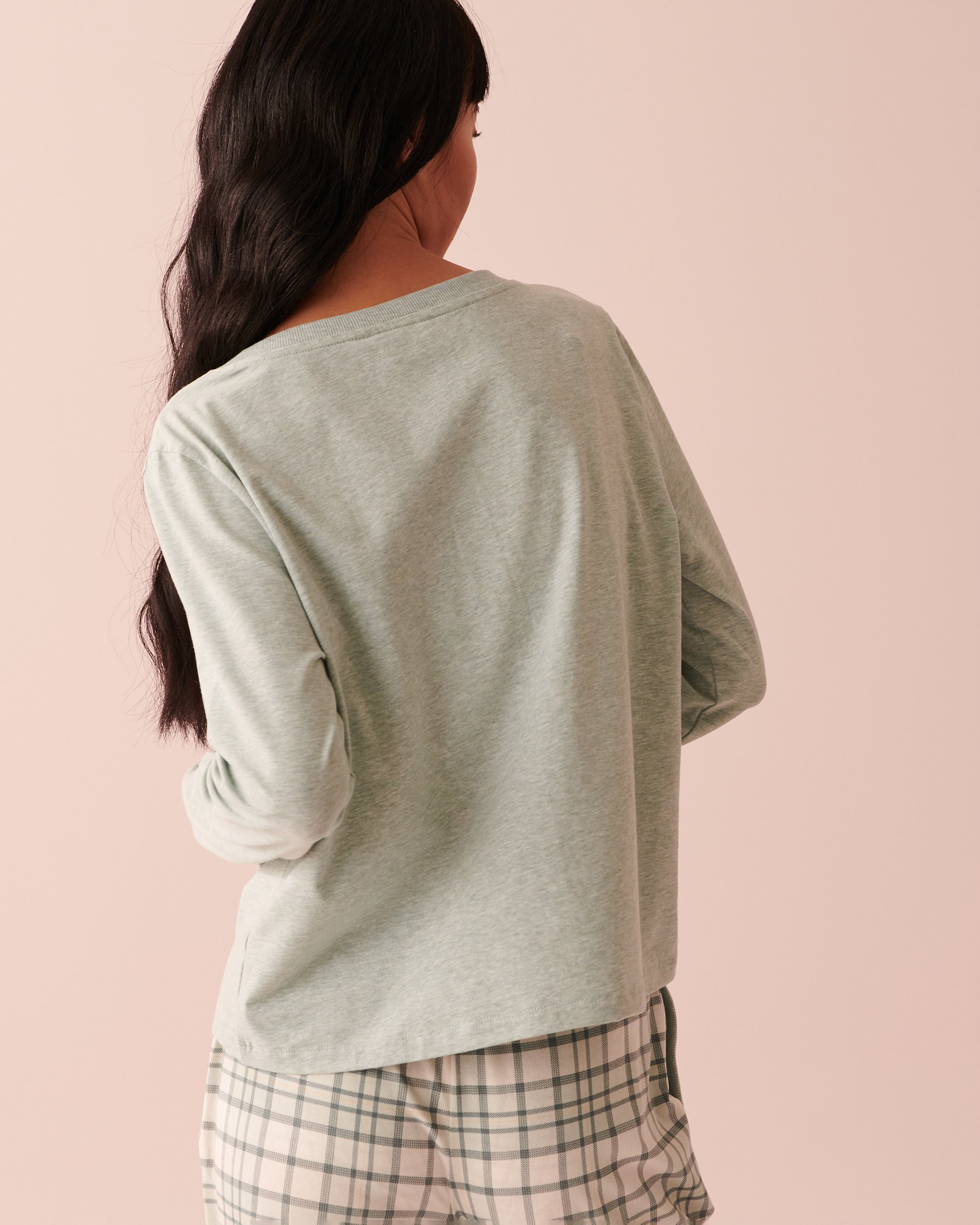 LA VIE EN ROSE Ribbed Long Sleeve Shirt with Buttons Morning blue mix 40100454 - View2