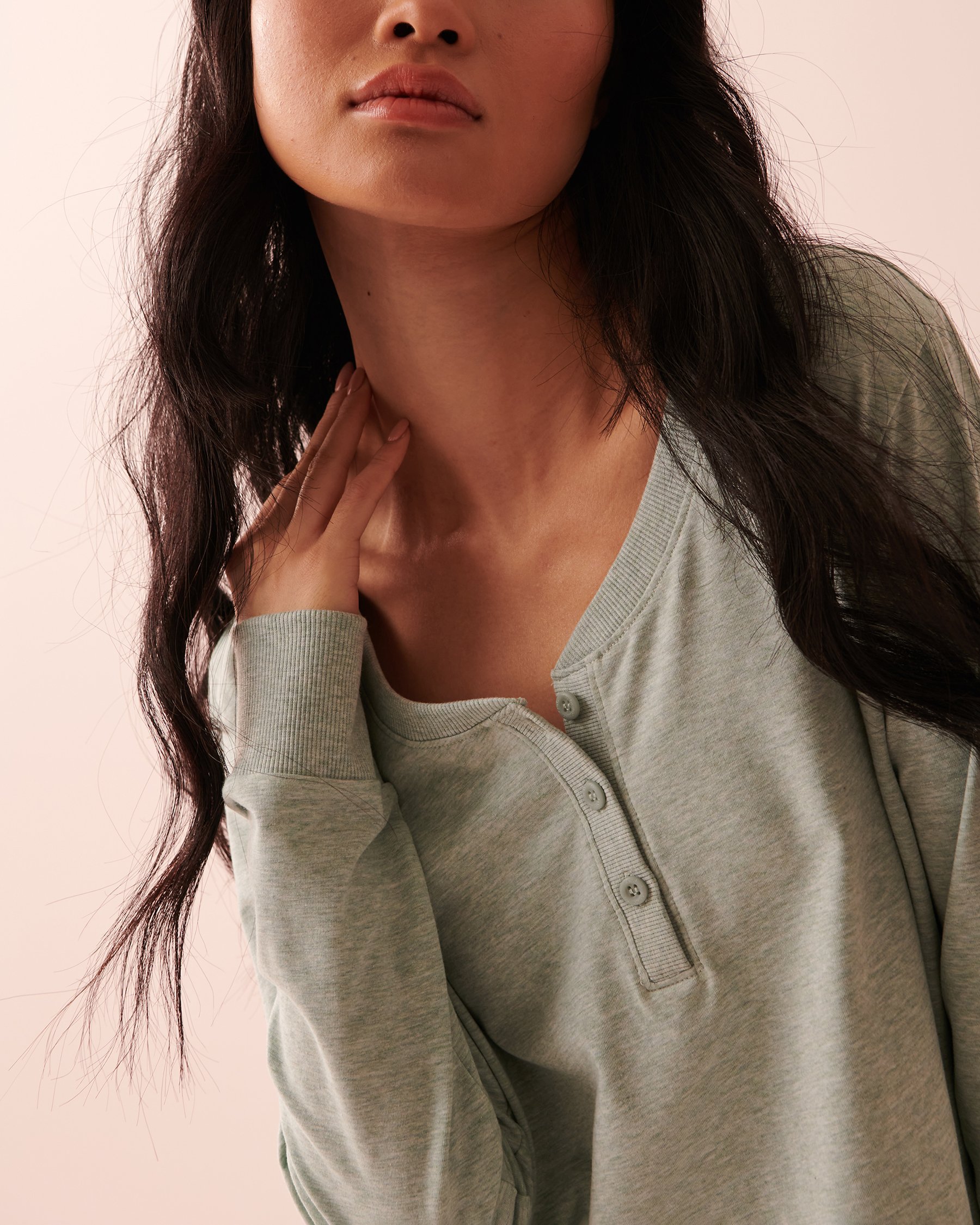 LA VIE EN ROSE Ribbed Long Sleeve Shirt with Buttons Morning blue mix 40100454 - View3