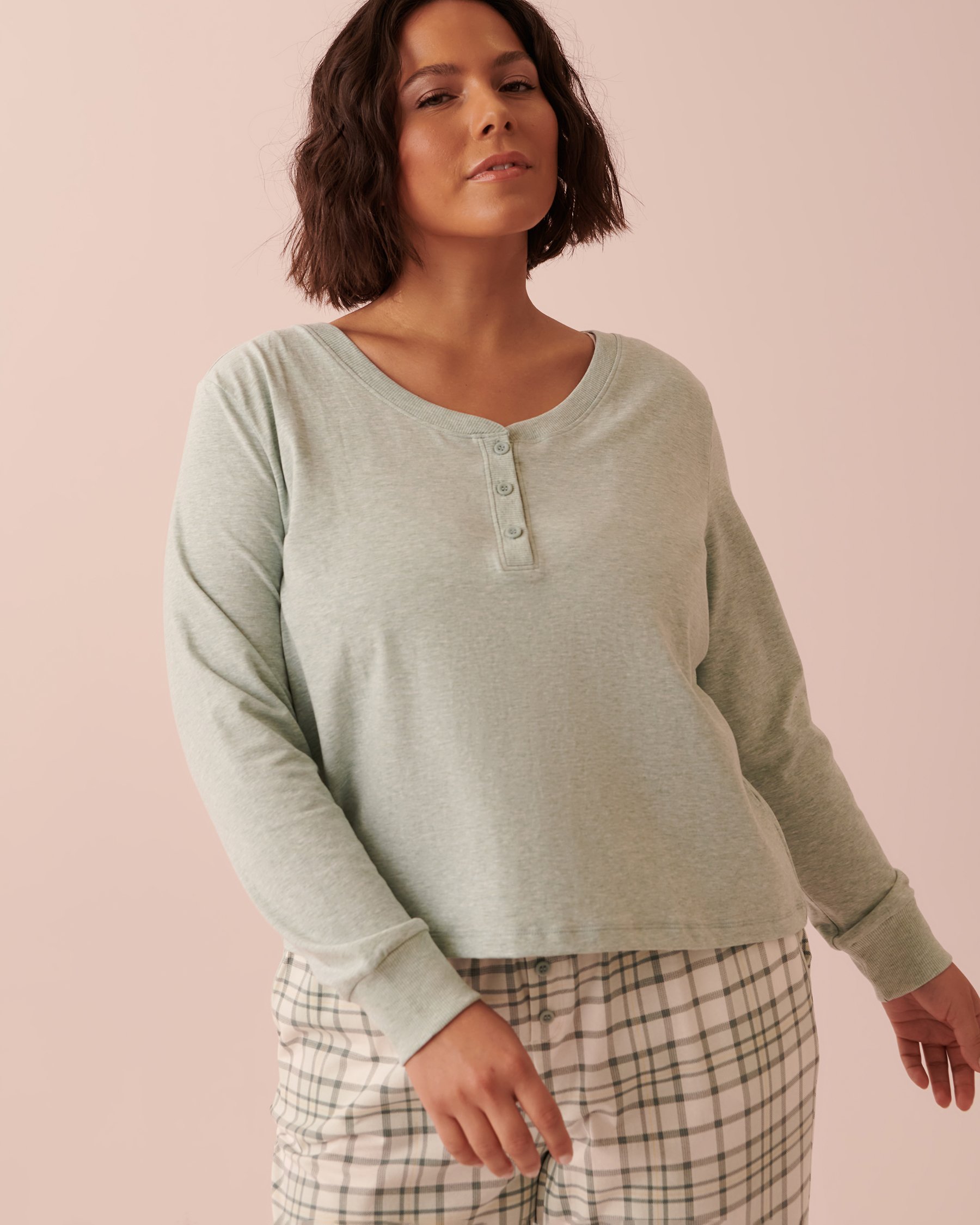 LA VIE EN ROSE Ribbed Long Sleeve Shirt with Buttons Morning blue mix 40100454 - View4