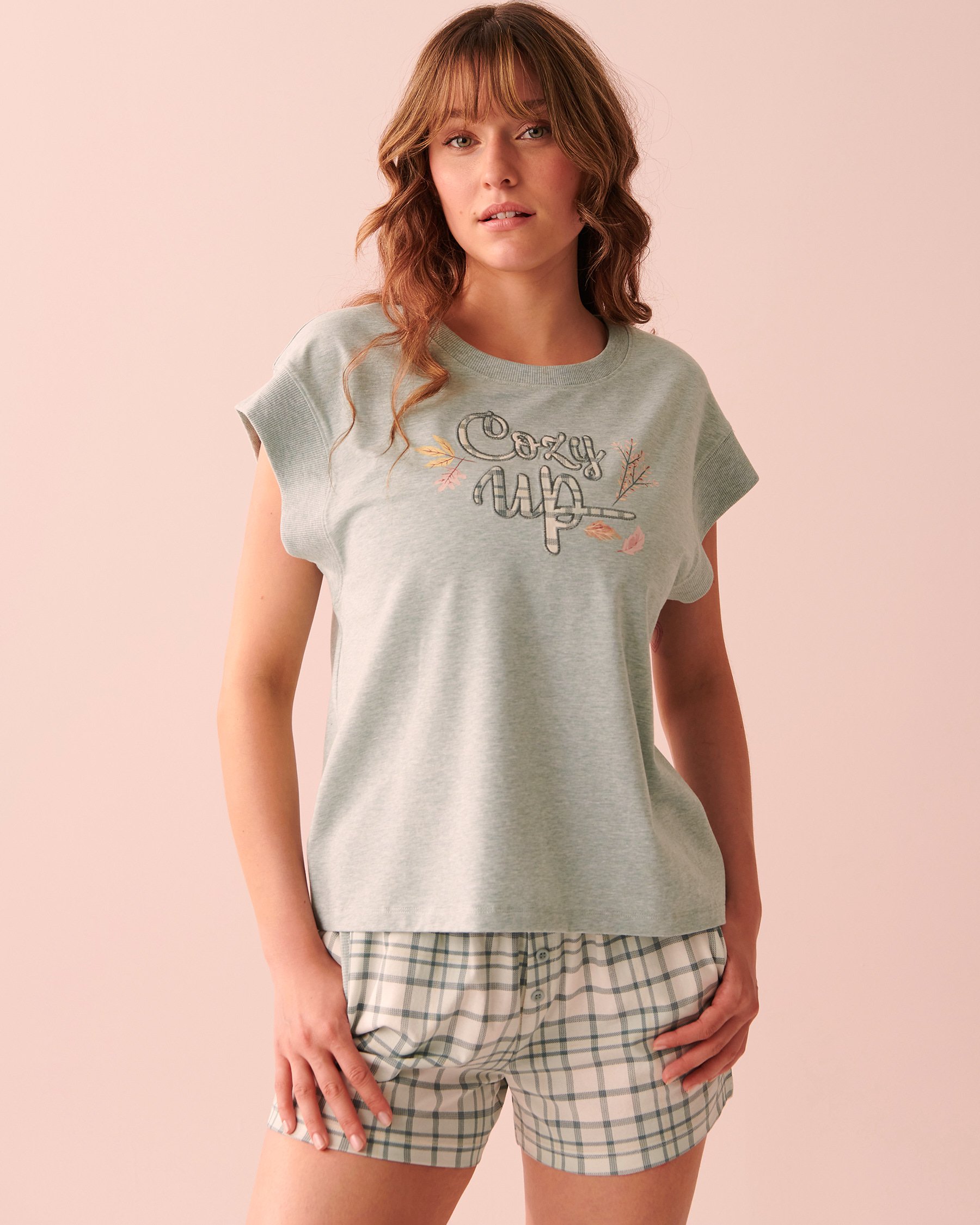 LA VIE EN ROSE T-shirt col rond côtelé Mélange bleu du matin 40100455 - Voir1
