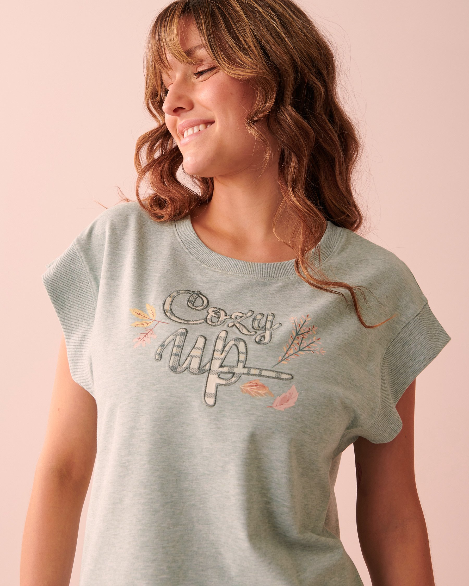 LA VIE EN ROSE T-shirt col rond côtelé Mélange bleu du matin 40100455 - Voir3