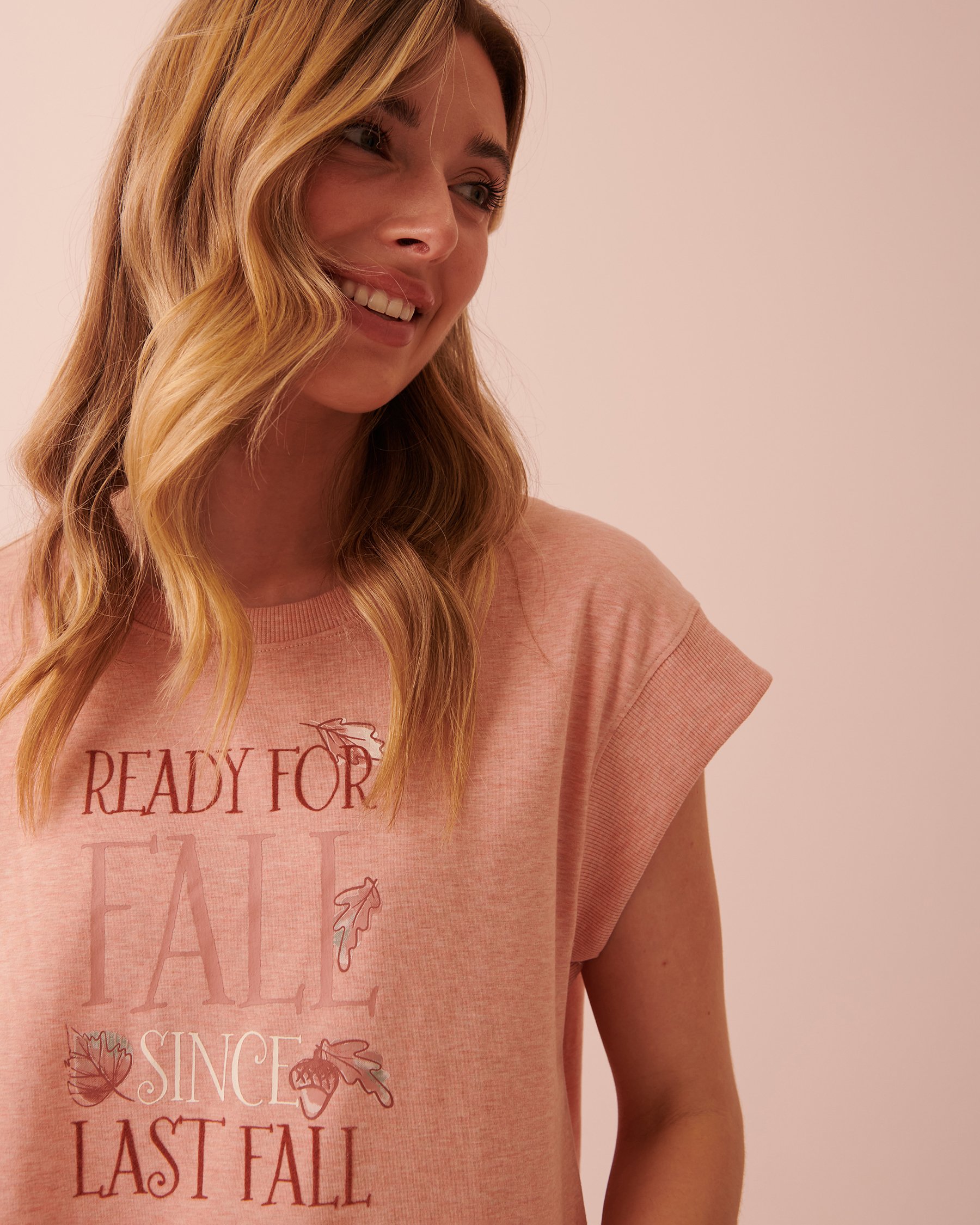 LA VIE EN ROSE T-shirt col rond côtelé Mélange rose pivoine 40100455 - Voir3