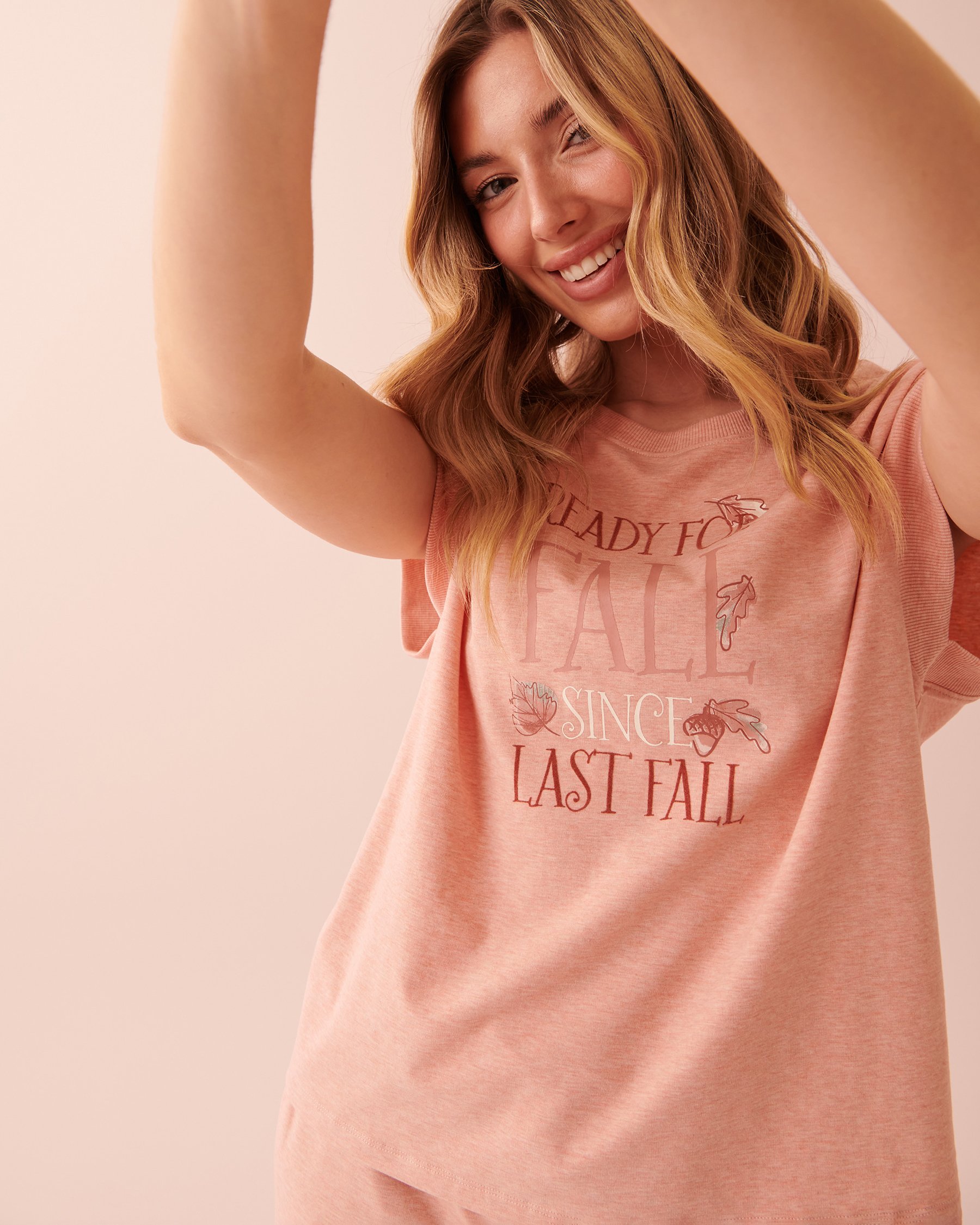LA VIE EN ROSE T-shirt col rond côtelé Mélange rose pivoine 40100455 - Voir4