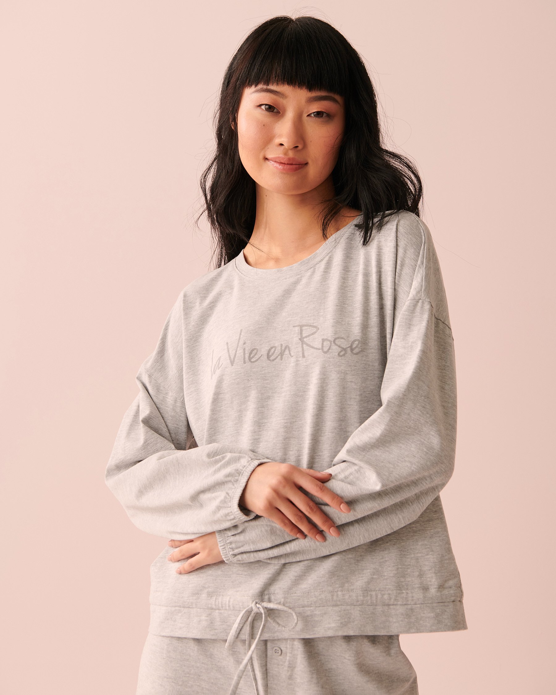 LA VIE EN ROSE Crew Neck Long Sleeve Shirt Dusty grey 40100456 - View1