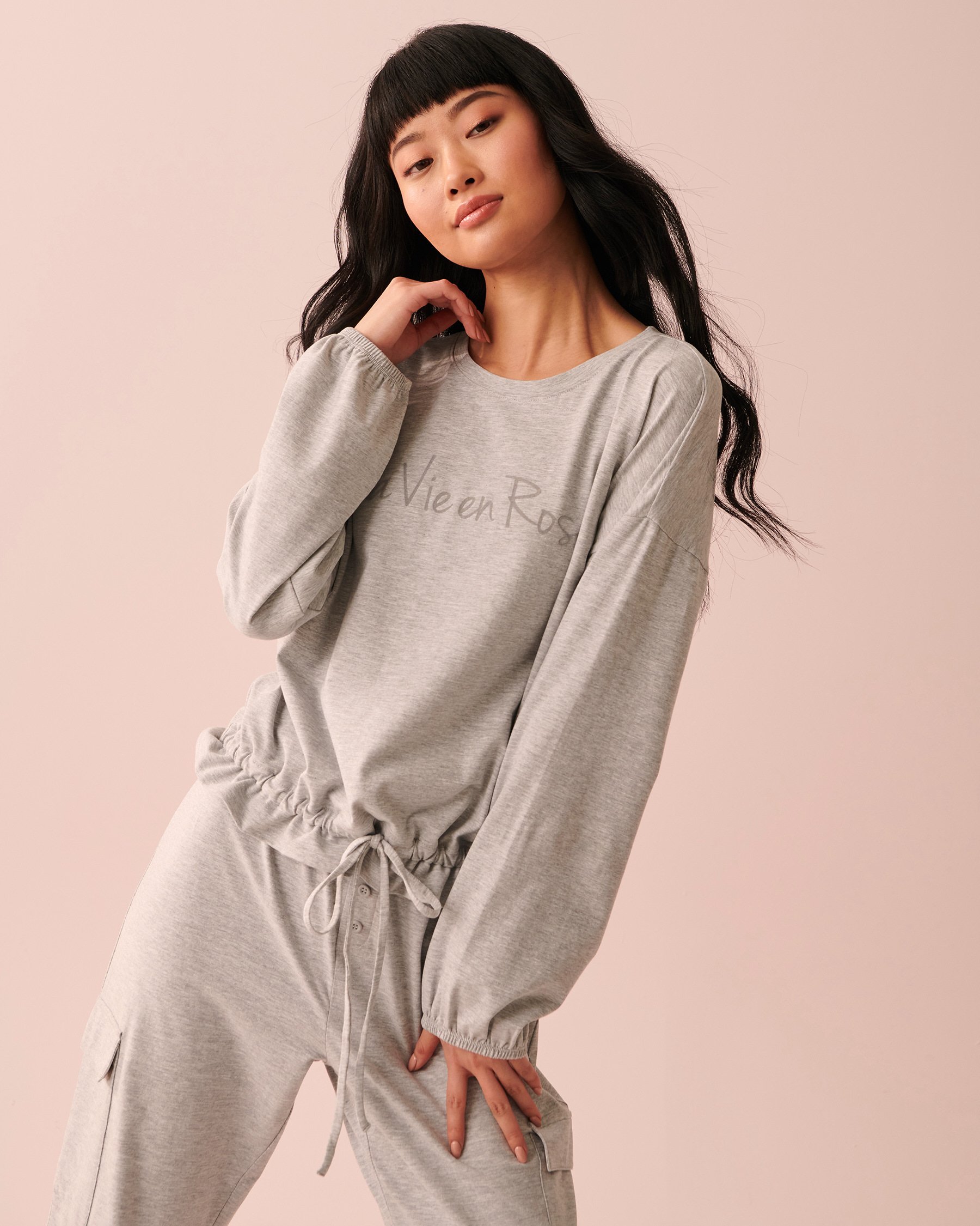 LA VIE EN ROSE Crew Neck Long Sleeve Shirt Dusty grey 40100456 - View4