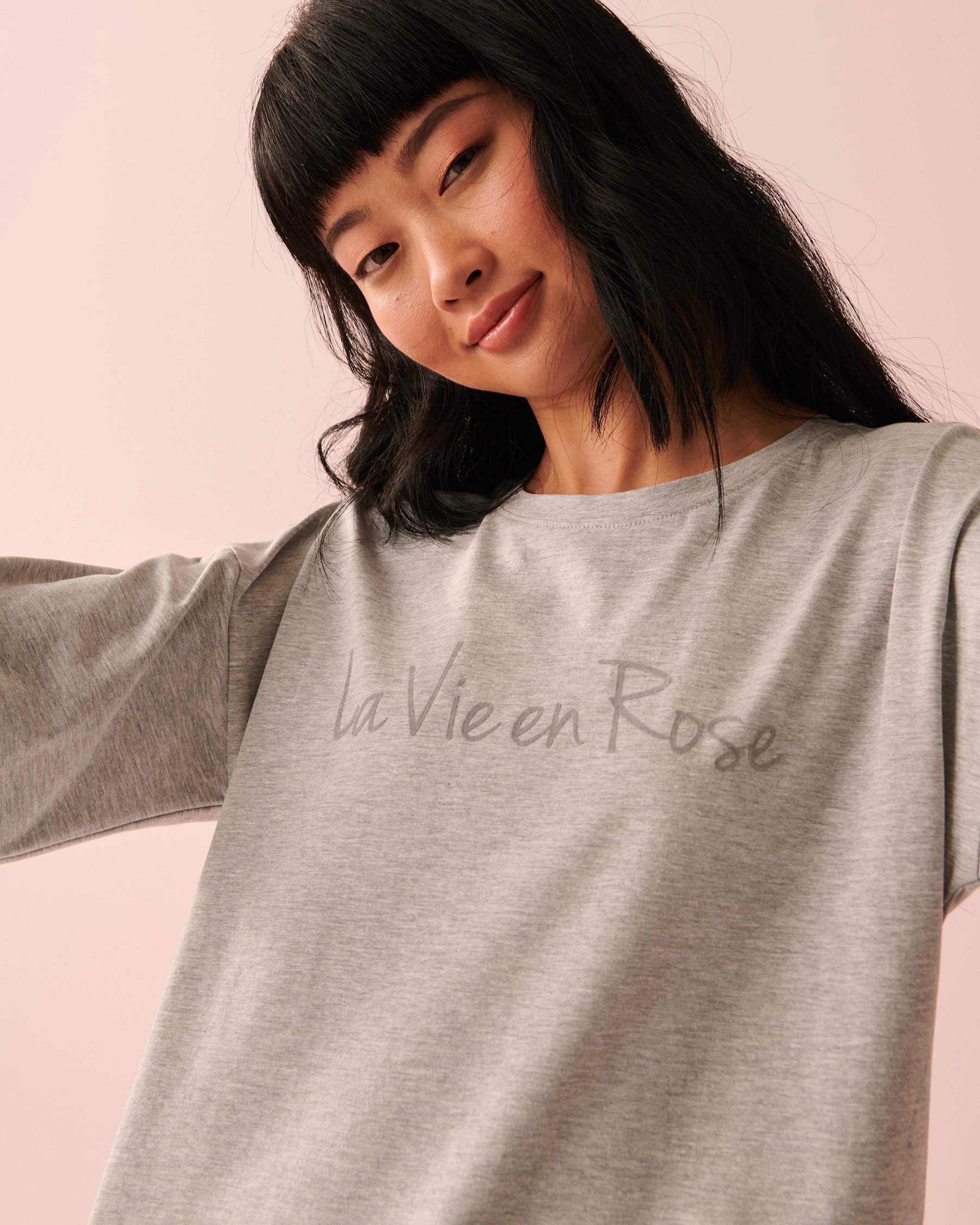 LA VIE EN ROSE Crew Neck Long Sleeve Shirt Dusty grey 40100456 - View5
