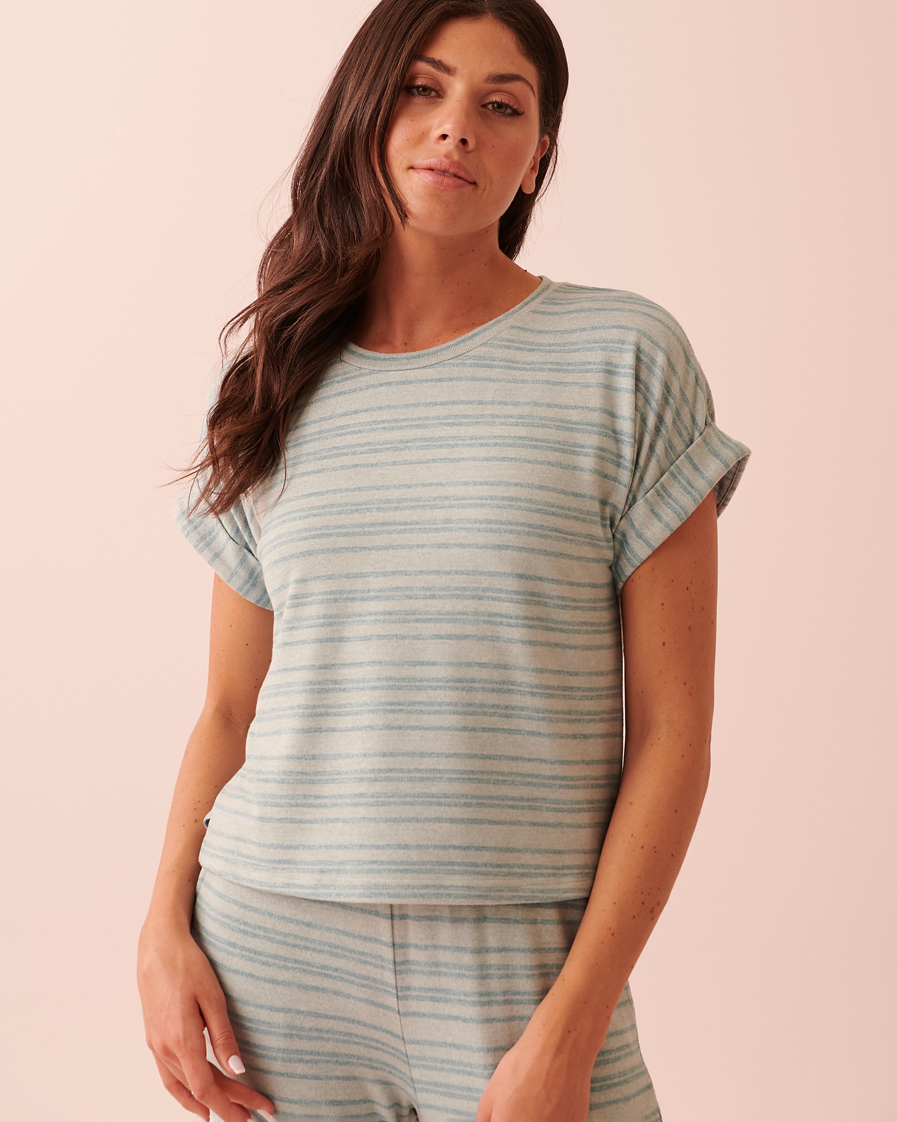 LA VIE EN ROSE Recycled Fibers Crew Neck T-shirt Blue mix stripes 40100459 - View3