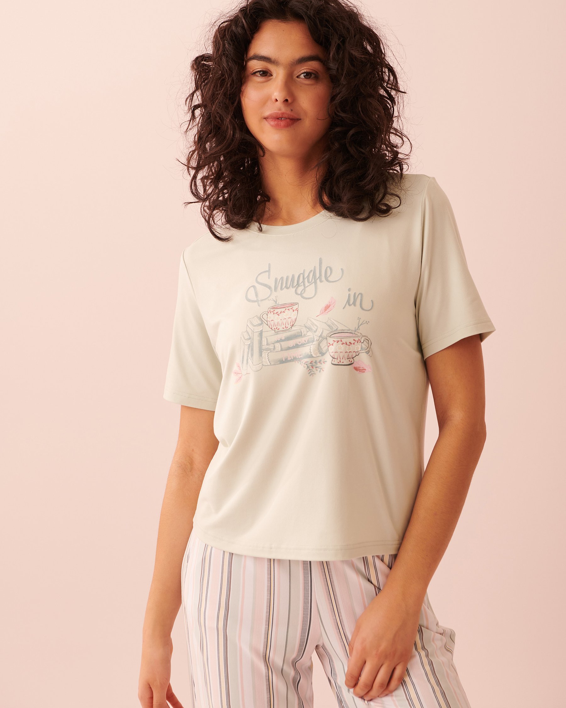 LA VIE EN ROSE T-shirt col rond ultra doux Gris nuageux 40100463 - View1