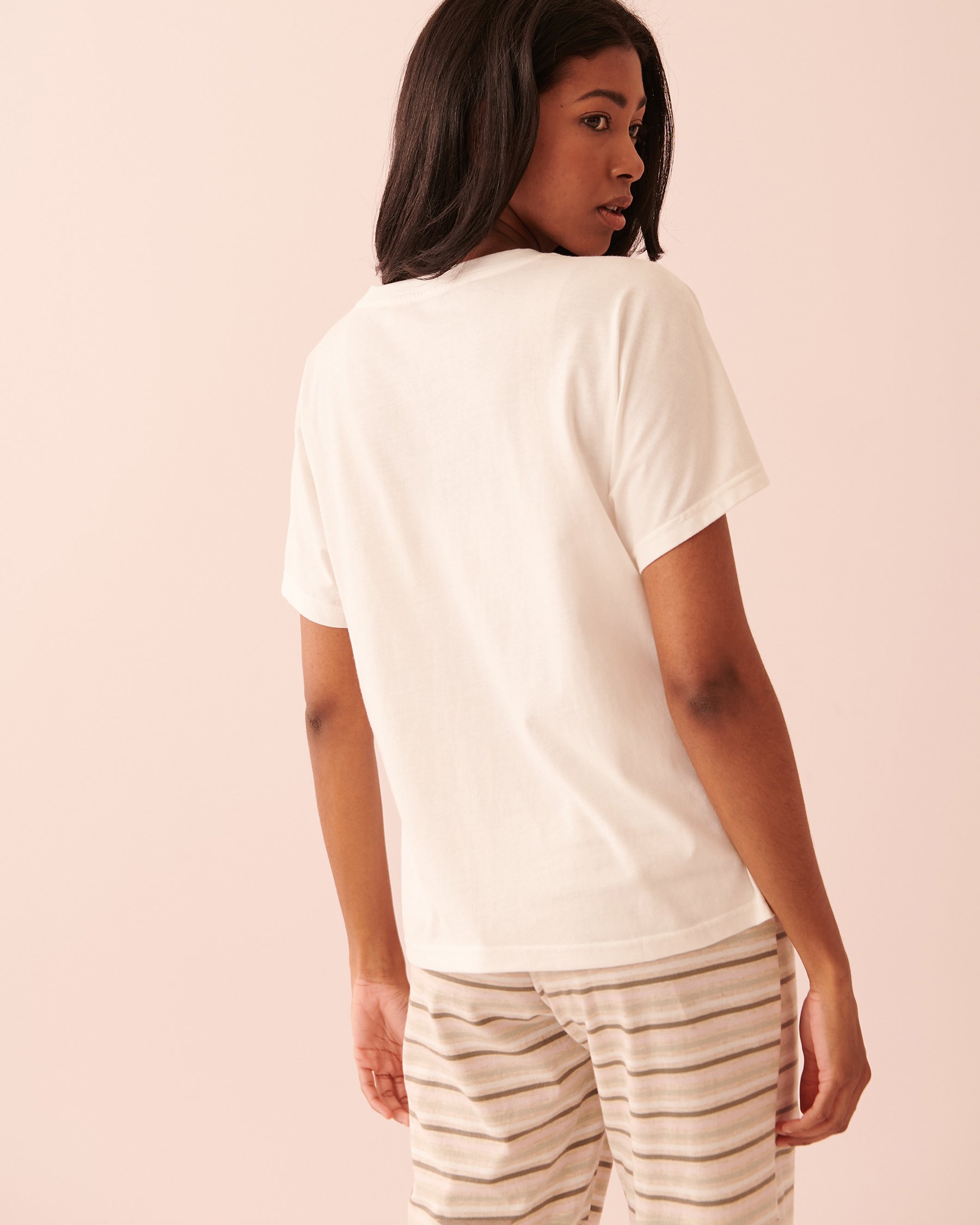 LA VIE EN ROSE T-shirt col en V en coton Blanc neige 40100469 - Voir3