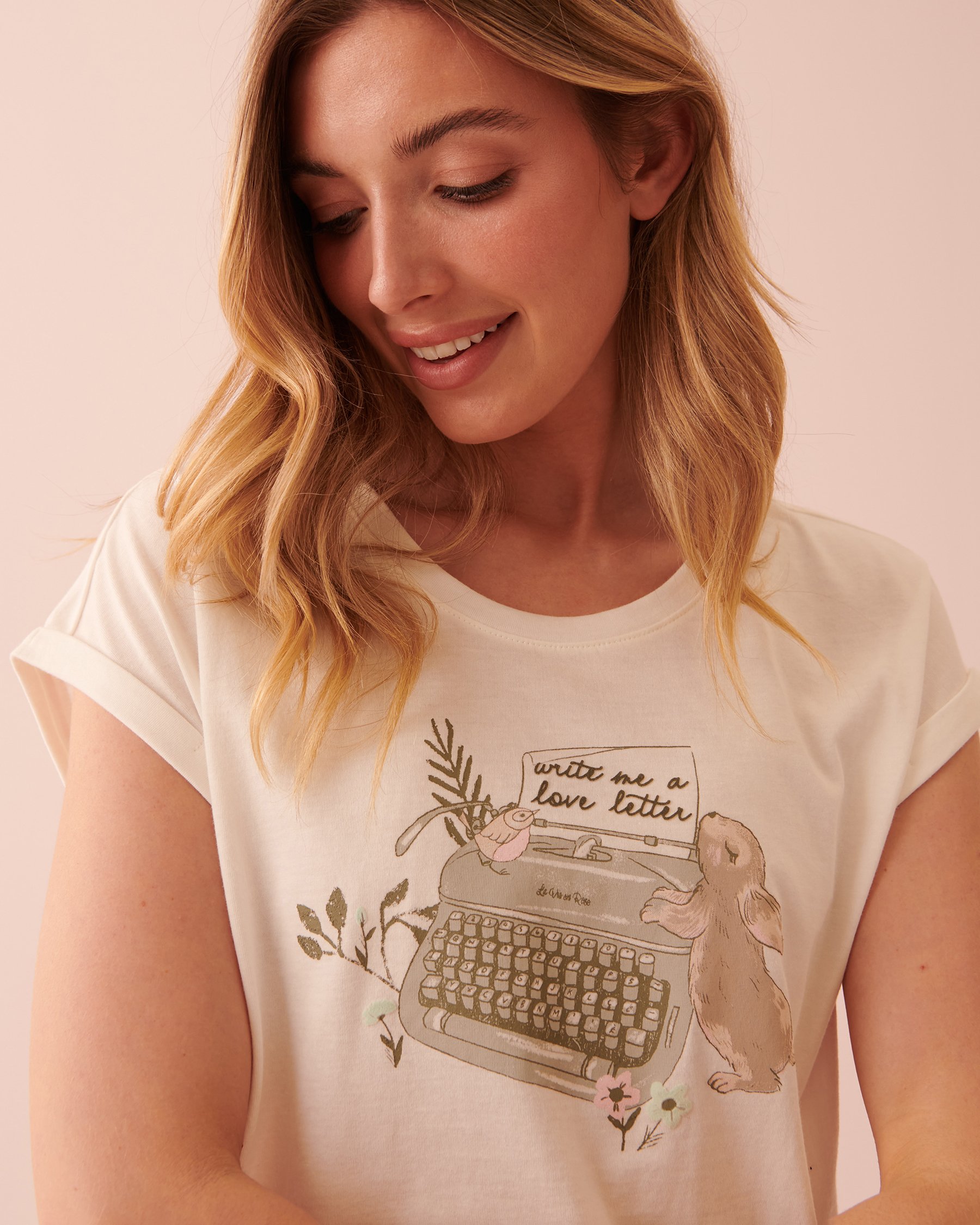 LA VIE EN ROSE Cotton Crew Neck T-shirt Snow white 40100470 - View2
