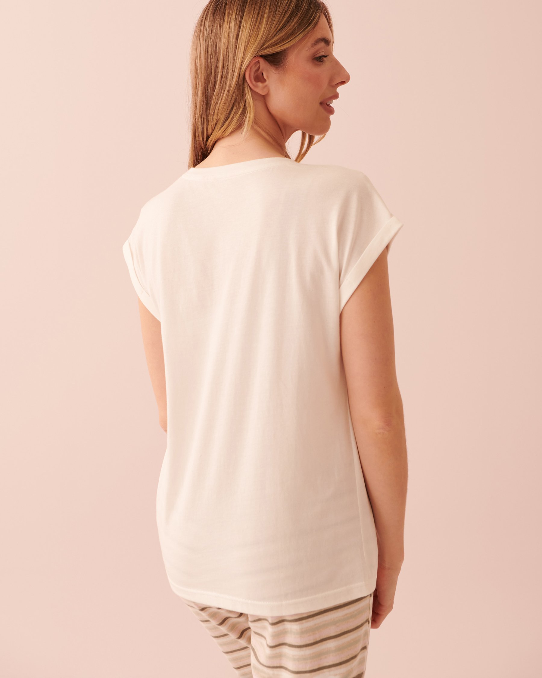 LA VIE EN ROSE Cotton Crew Neck T-shirt Snow white 40100470 - View3
