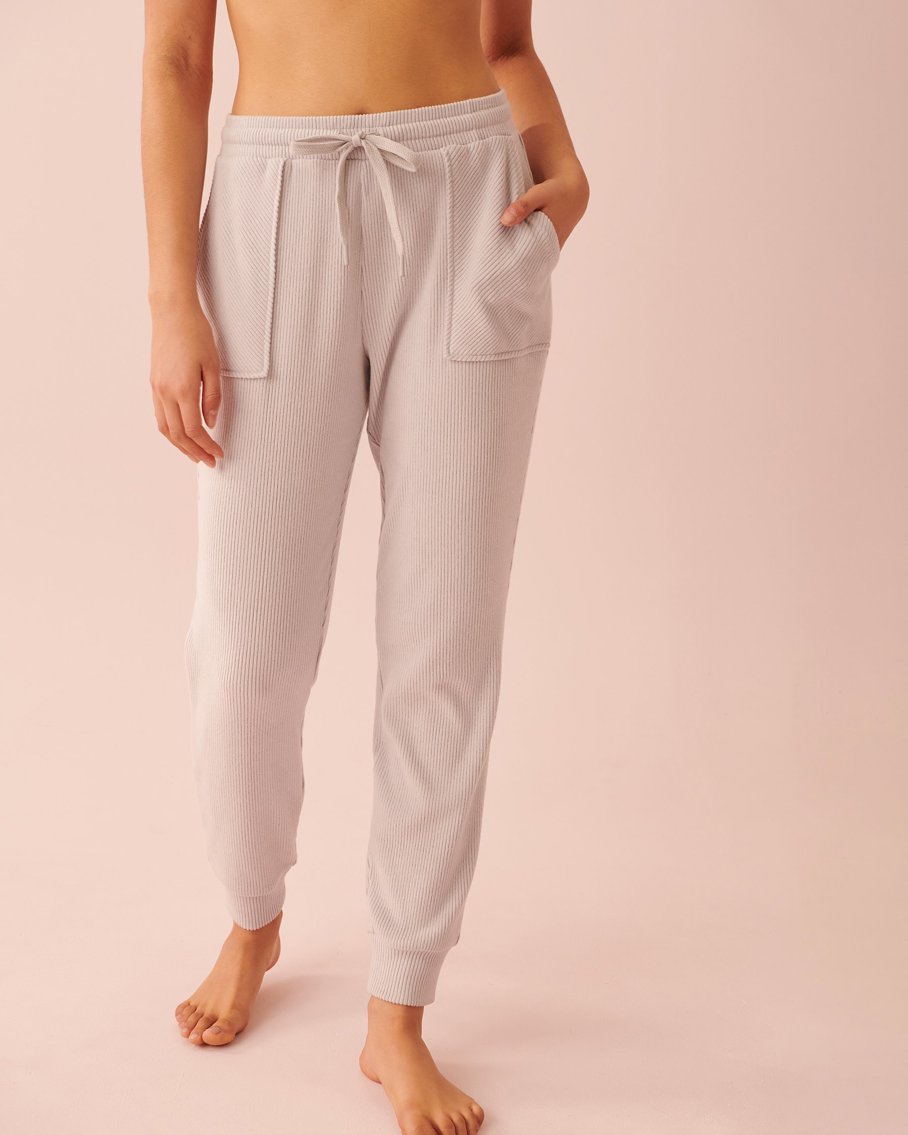 LA VIE EN ROSE Soft Knit Ribbed Fitted Pants Grey 40200449 - View1
