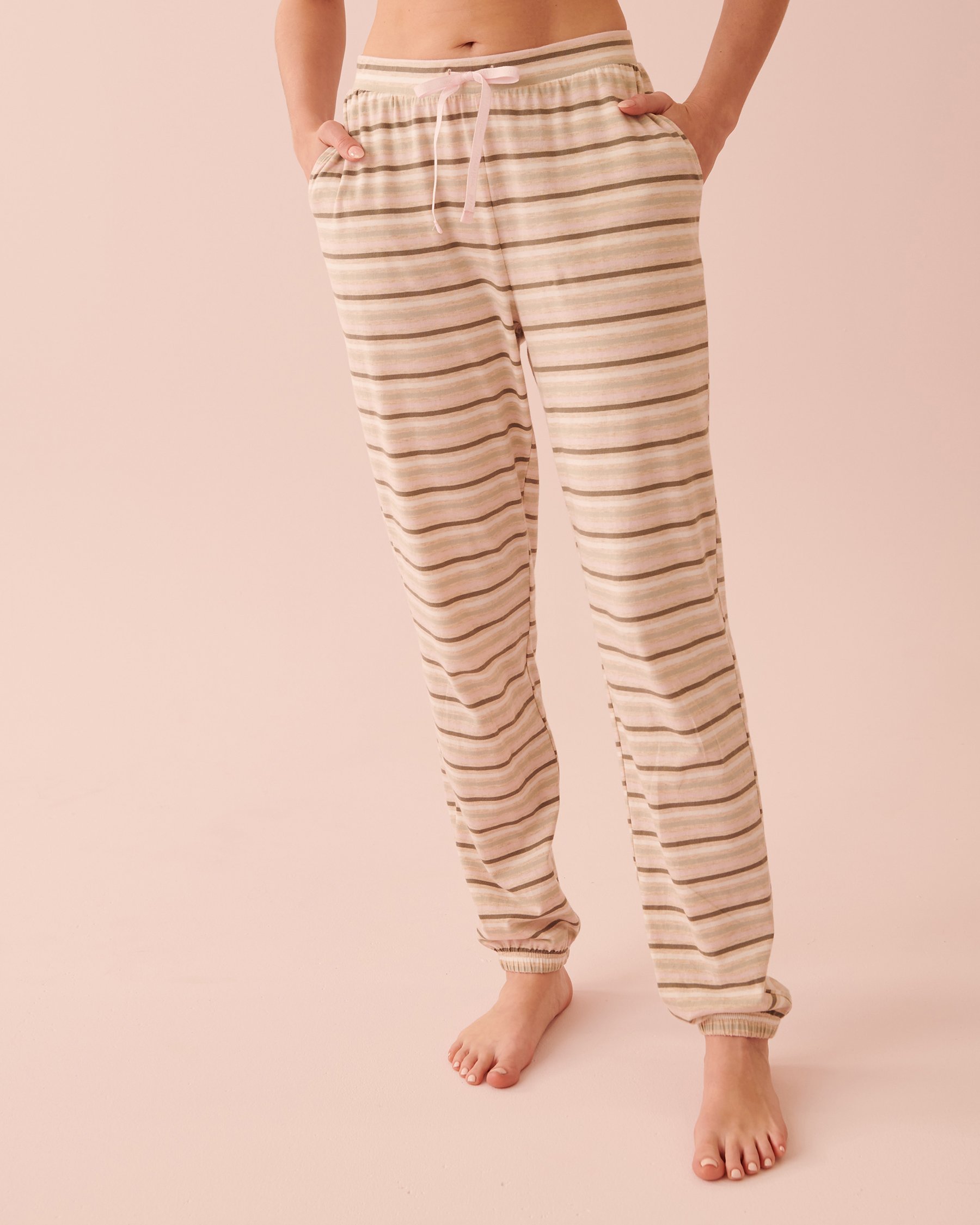 LA VIE EN ROSE Cotton Jogger Pyjama Pants Oatmeal stripes 40200465 - View1