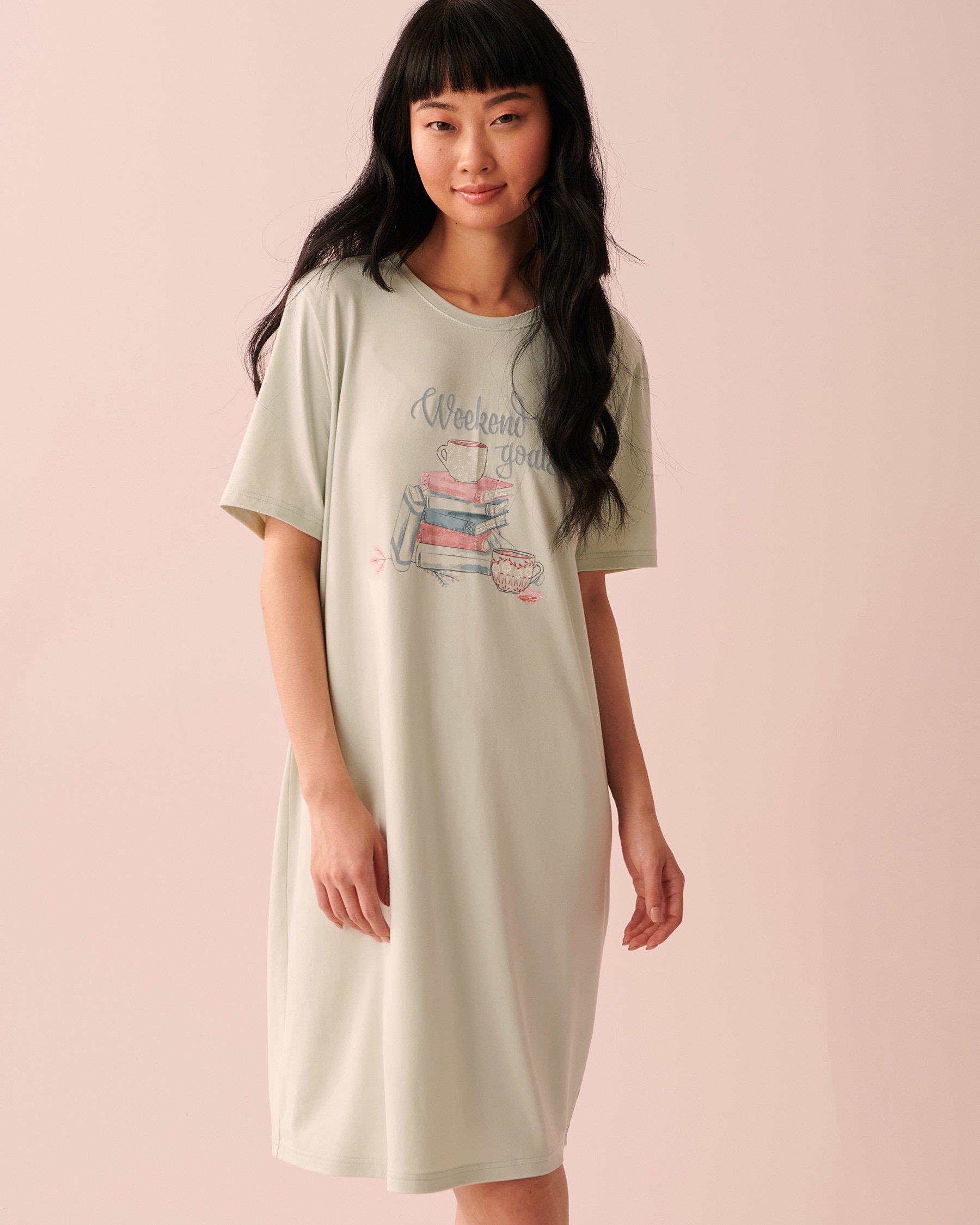 LA VIE EN ROSE Chemise de nuit manches courtes ultra douce Gris nuageux 40500290 - Voir1