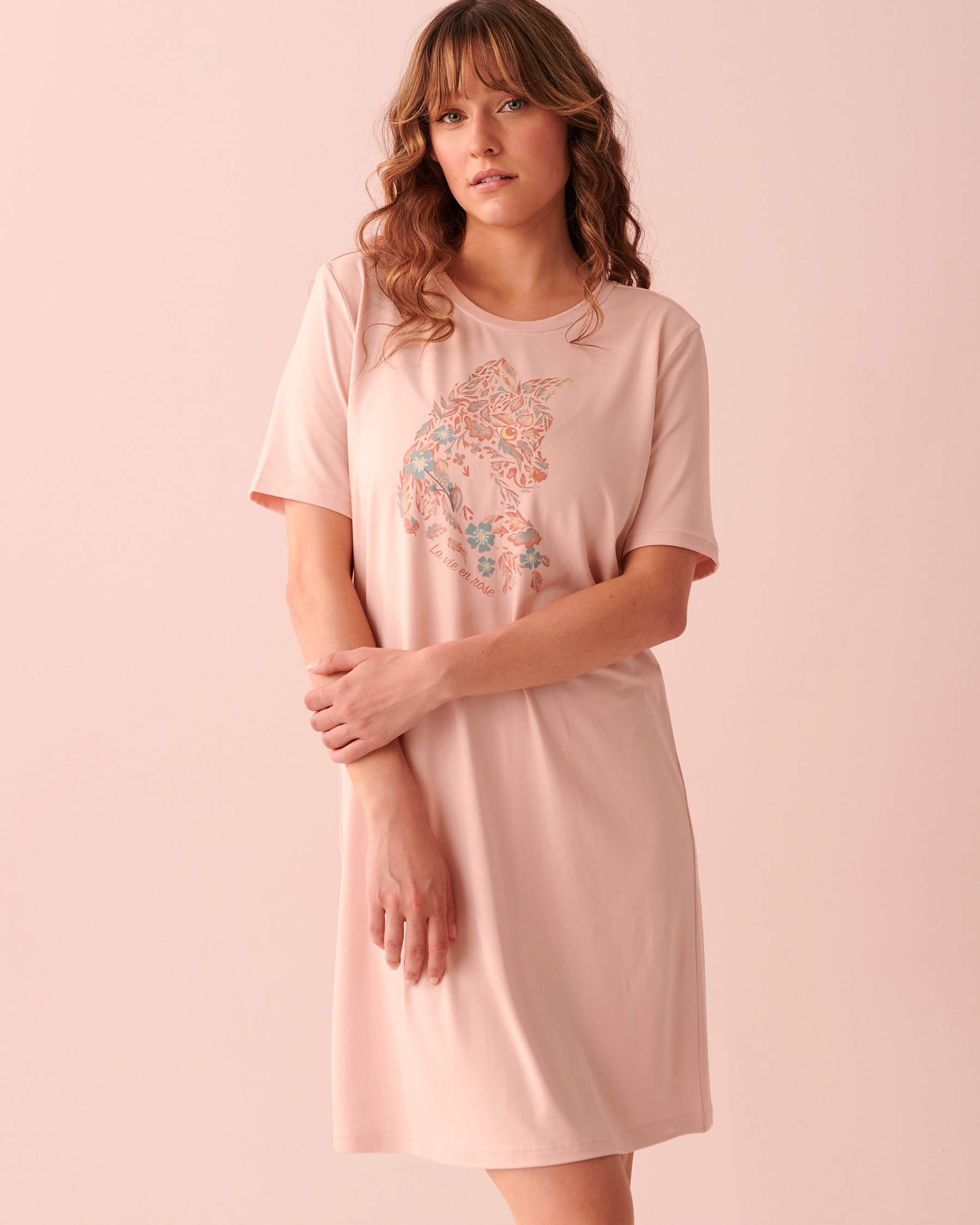 LA VIE EN ROSE Chemise de nuit manches courtes ultra douce Rose sépia 40500290 - Voir1