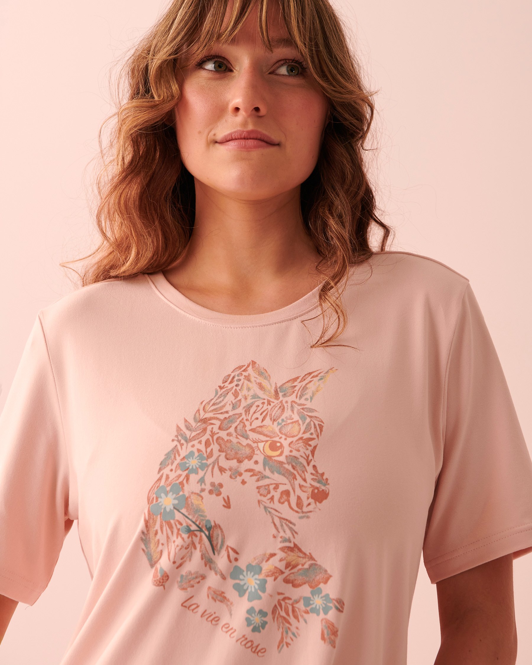 LA VIE EN ROSE Chemise de nuit manches courtes ultra douce Rose sépia 40500290 - Voir3