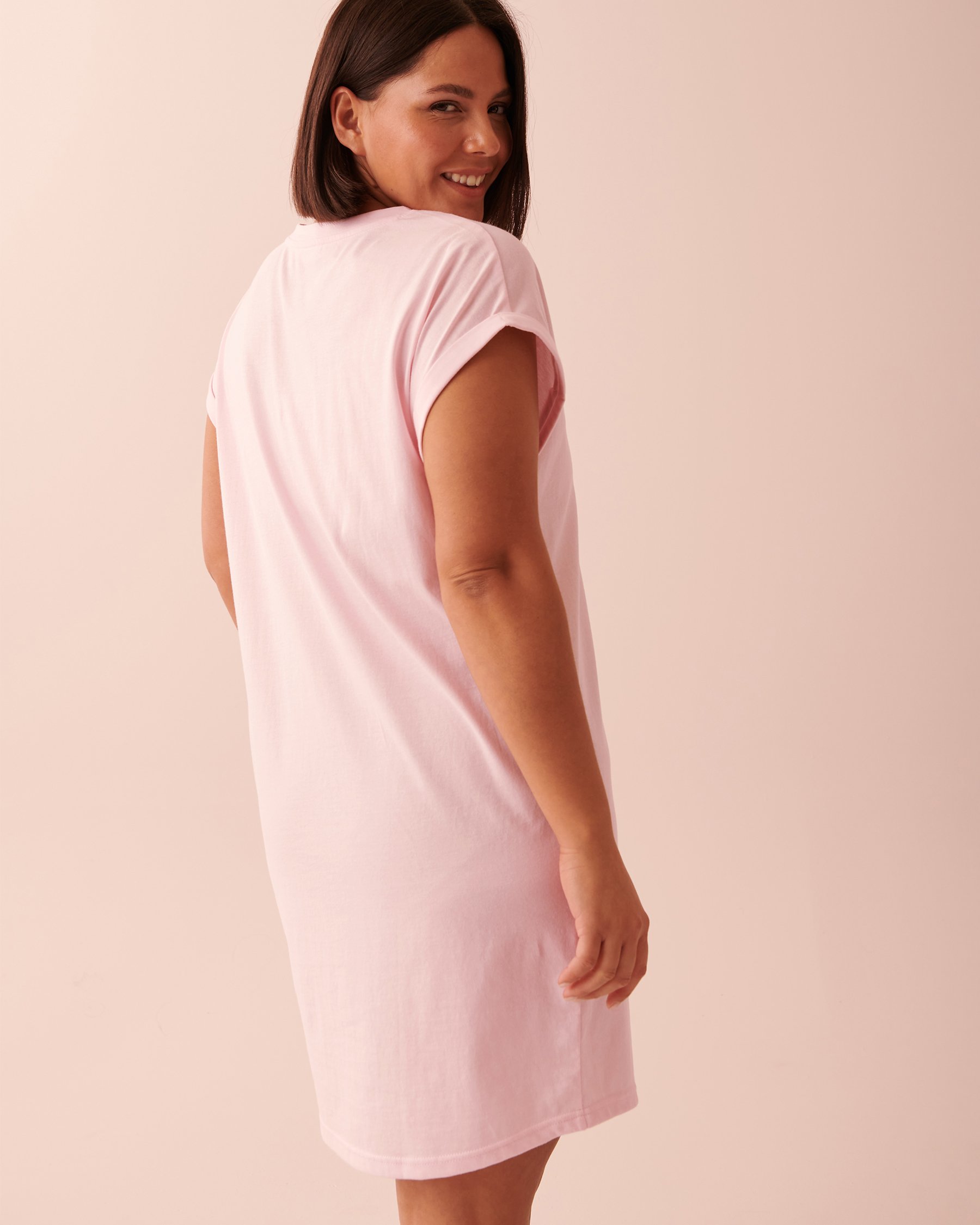 LA VIE EN ROSE Chemise de nuit manches courtes en coton Rose pâle 40500294 - Voir6