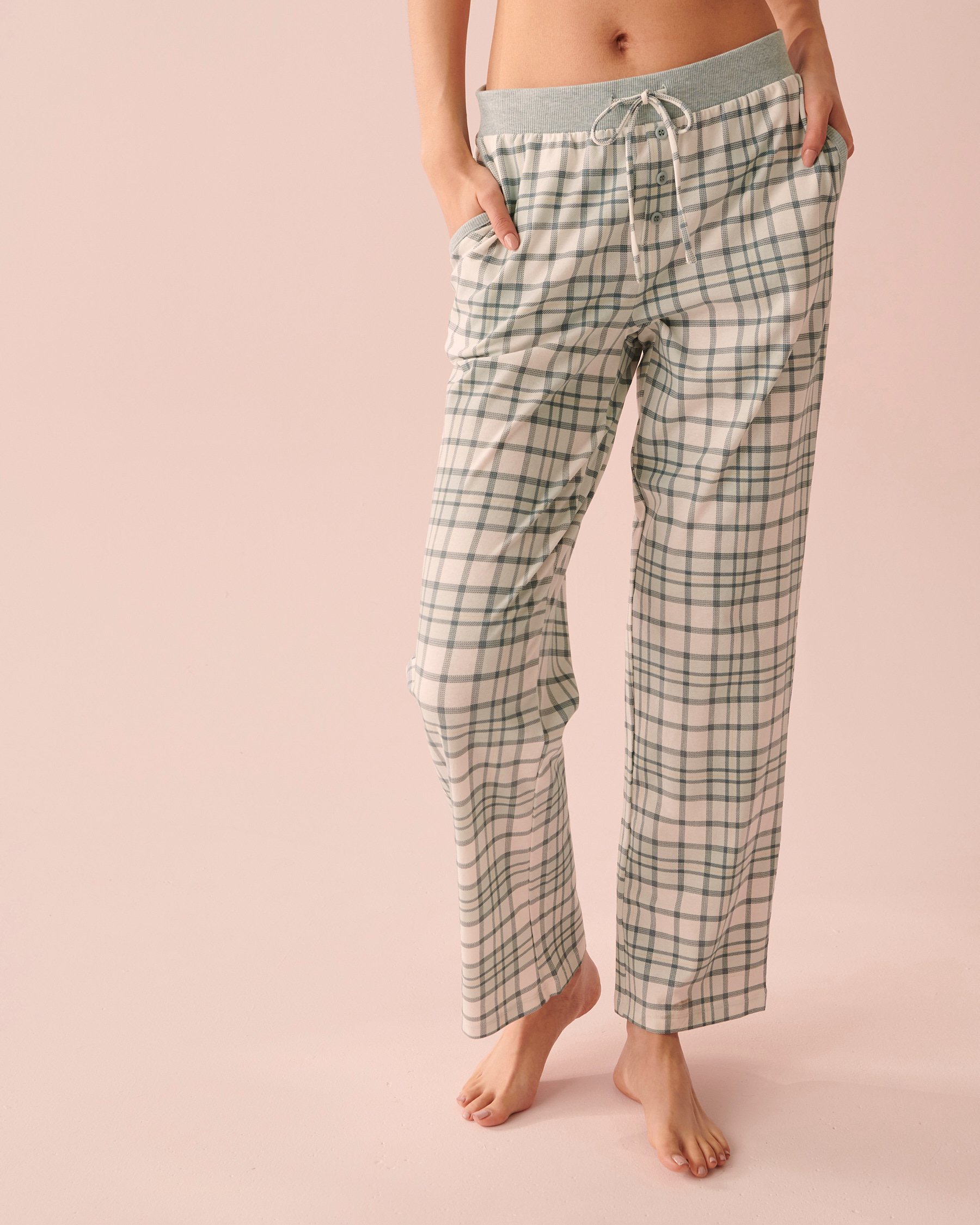 LA VIE EN ROSE Printed Straight Leg Pants Morning blue plaid 40200446 - View1