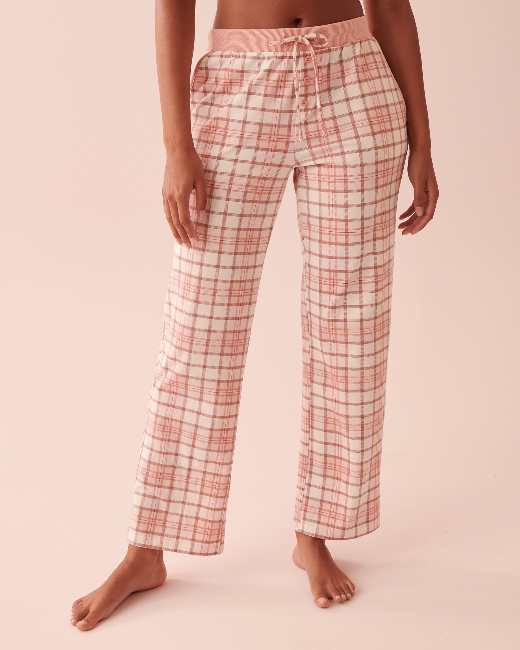 LA VIE EN ROSE Printed Straight Leg Pants Pink peony plaid 40200446 - View1