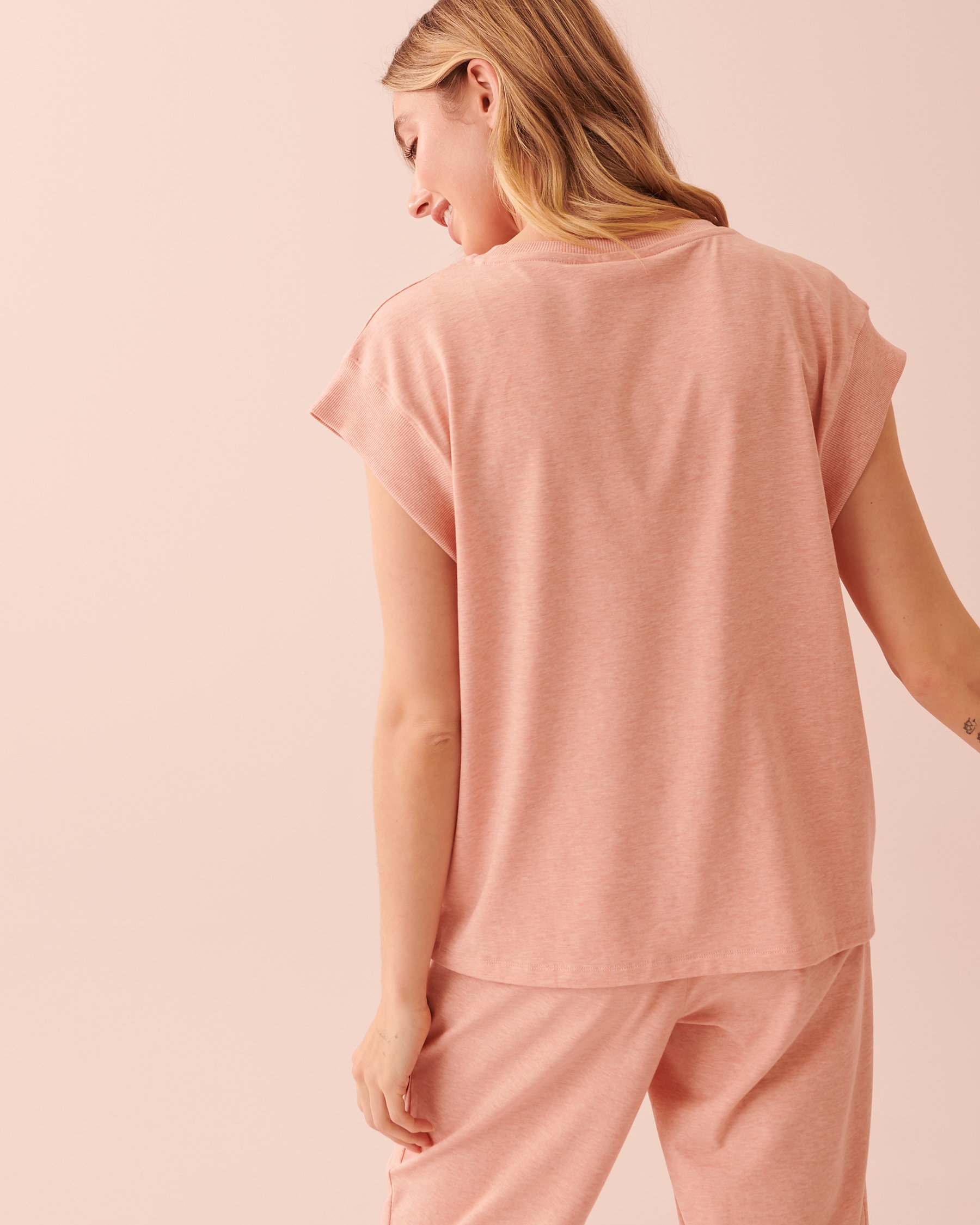 LA VIE EN ROSE T-shirt col rond côtelé Mélange rose pivoine 40100455 - View2