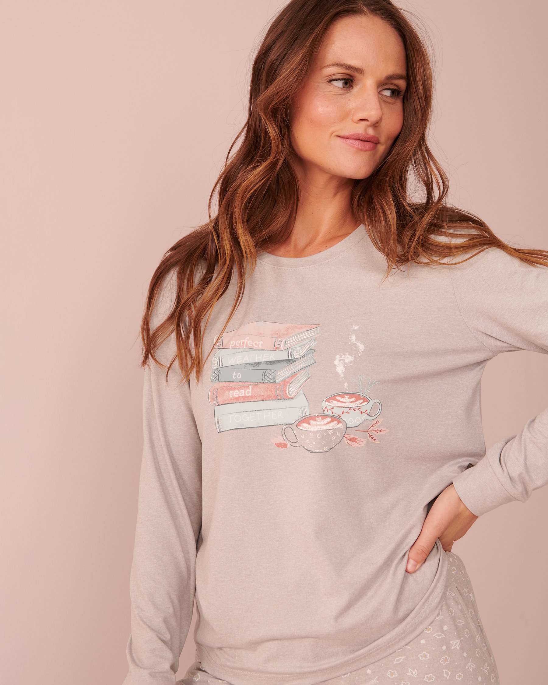 LA VIE EN ROSE Super Soft Crew Neck Long Sleeve Shirt Dusty grey 40100464 - View1