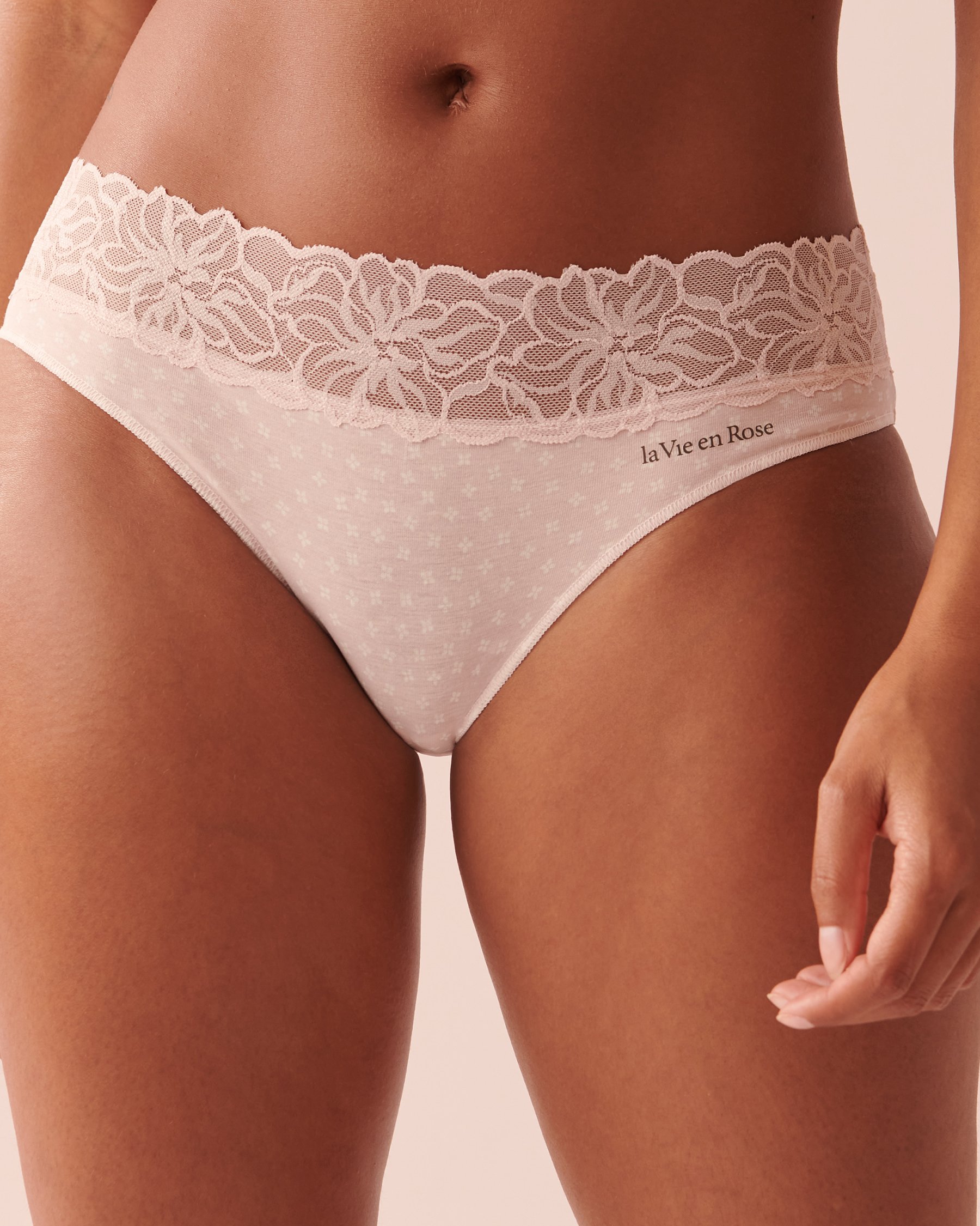 LA VIE EN ROSE Culotte bikini coton et bande de dentelle Petites fleurs roses 20100344 - Voir1
