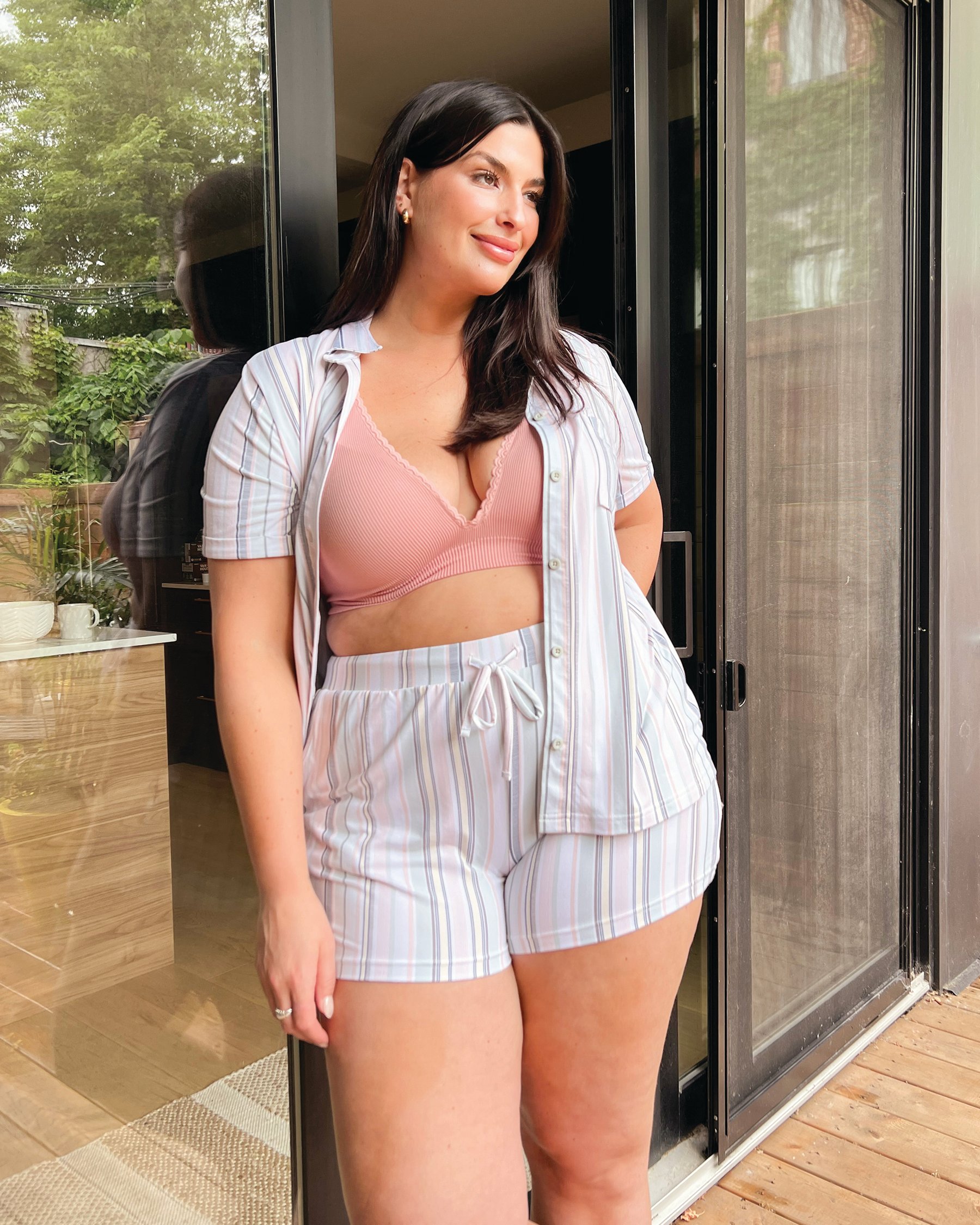 LA VIE EN ROSE Super Soft Short Sleeve Button-down Shirt Multicolor vertical stripes 40100462 - View6
