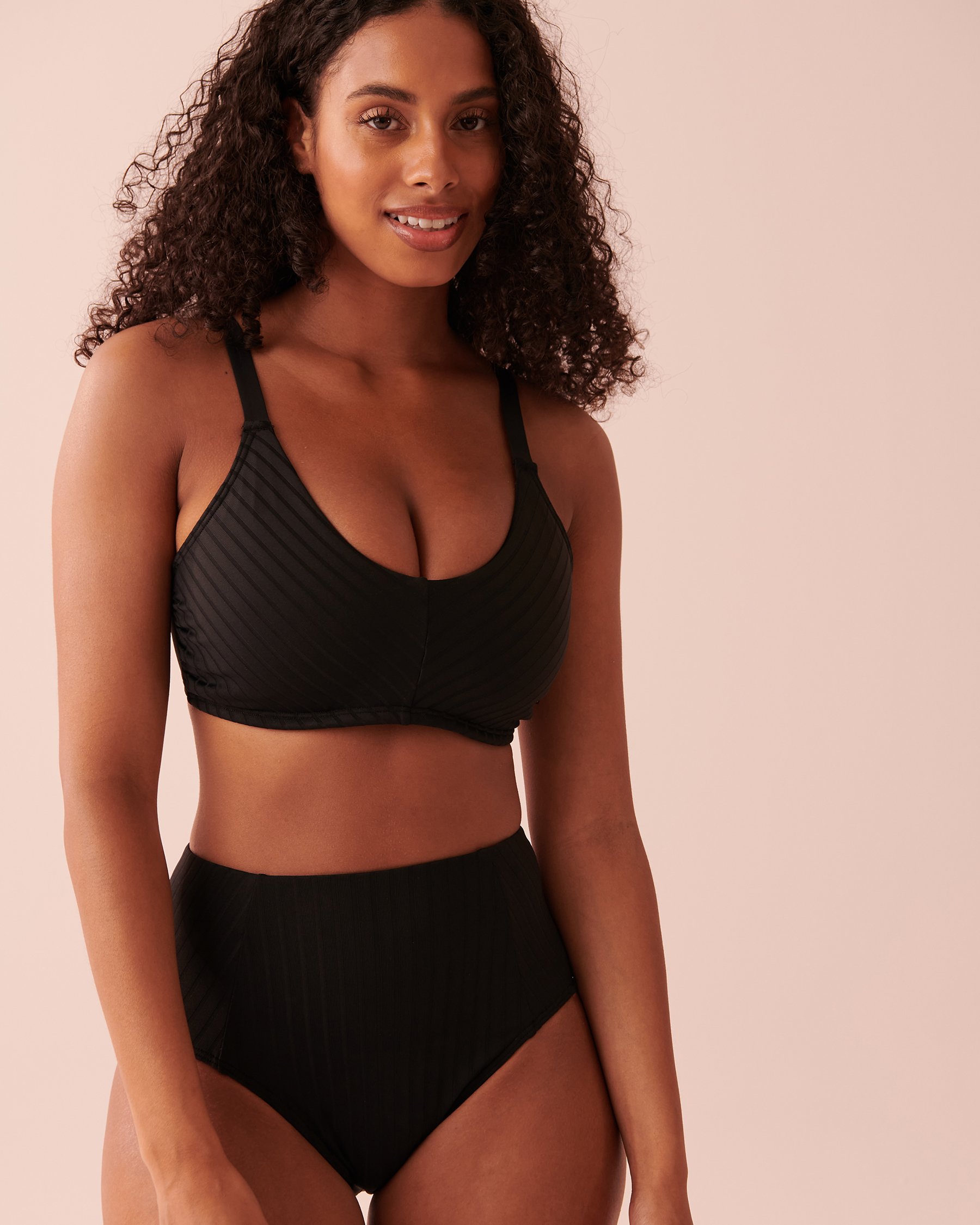 LA VIE EN ROSE AQUA RIB D Cup Bralette Bikini Top Black 70200095 - View6