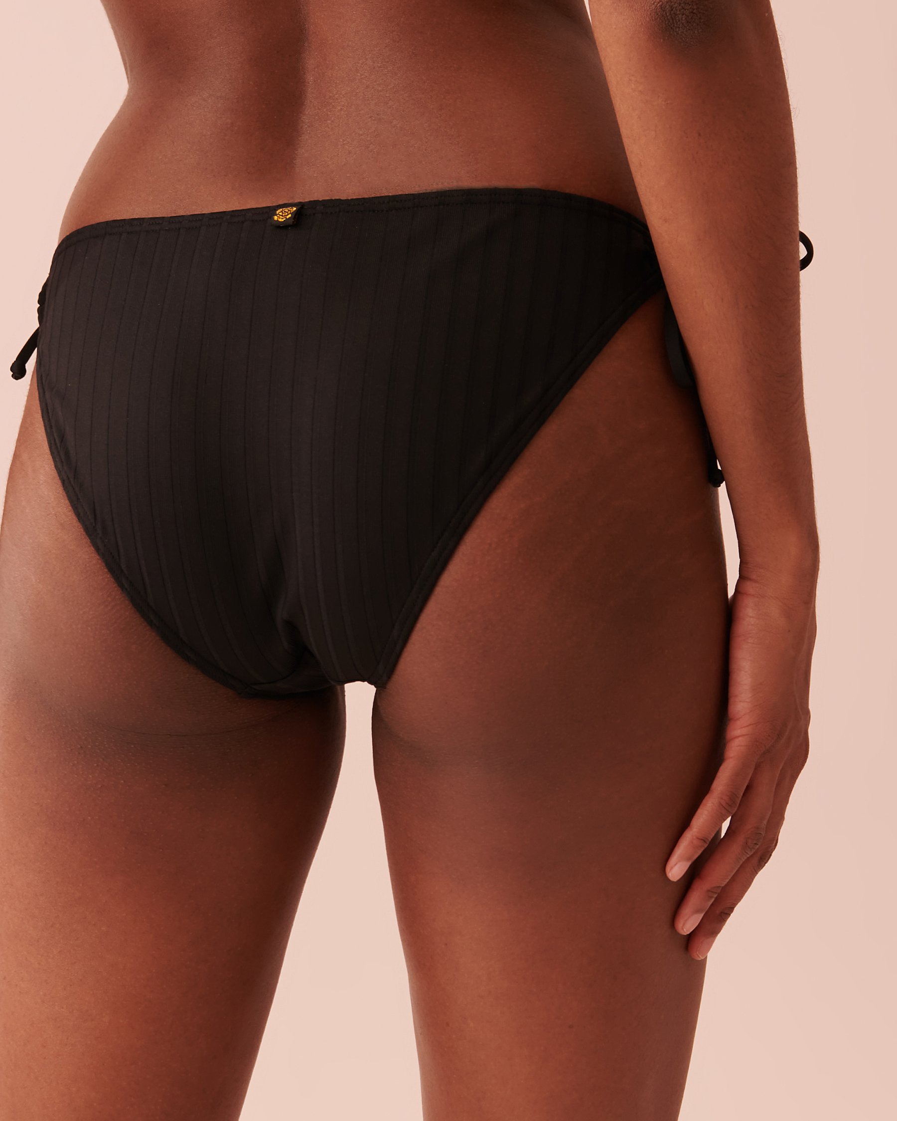 LA VIE EN ROSE AQUA RIB Side Tie Brazilian Bikini Bottom Black 70300462 - View2