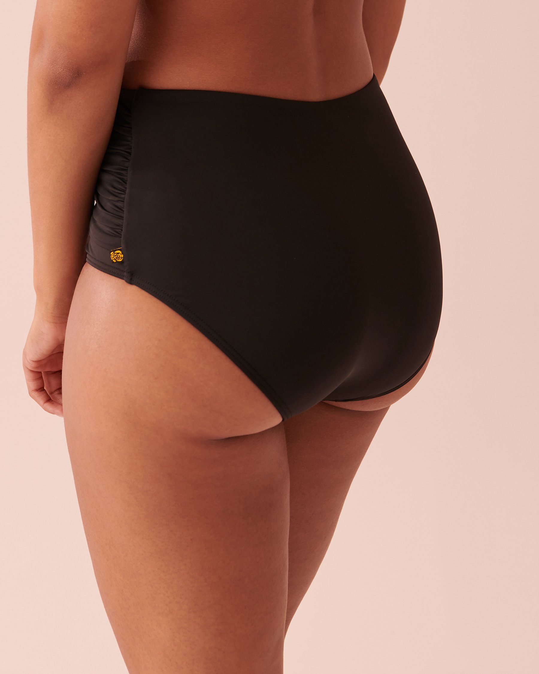 LA VIE EN ROSE AQUA SOLID Draped High Waist Bikini Bottom Black 70300461 - View3