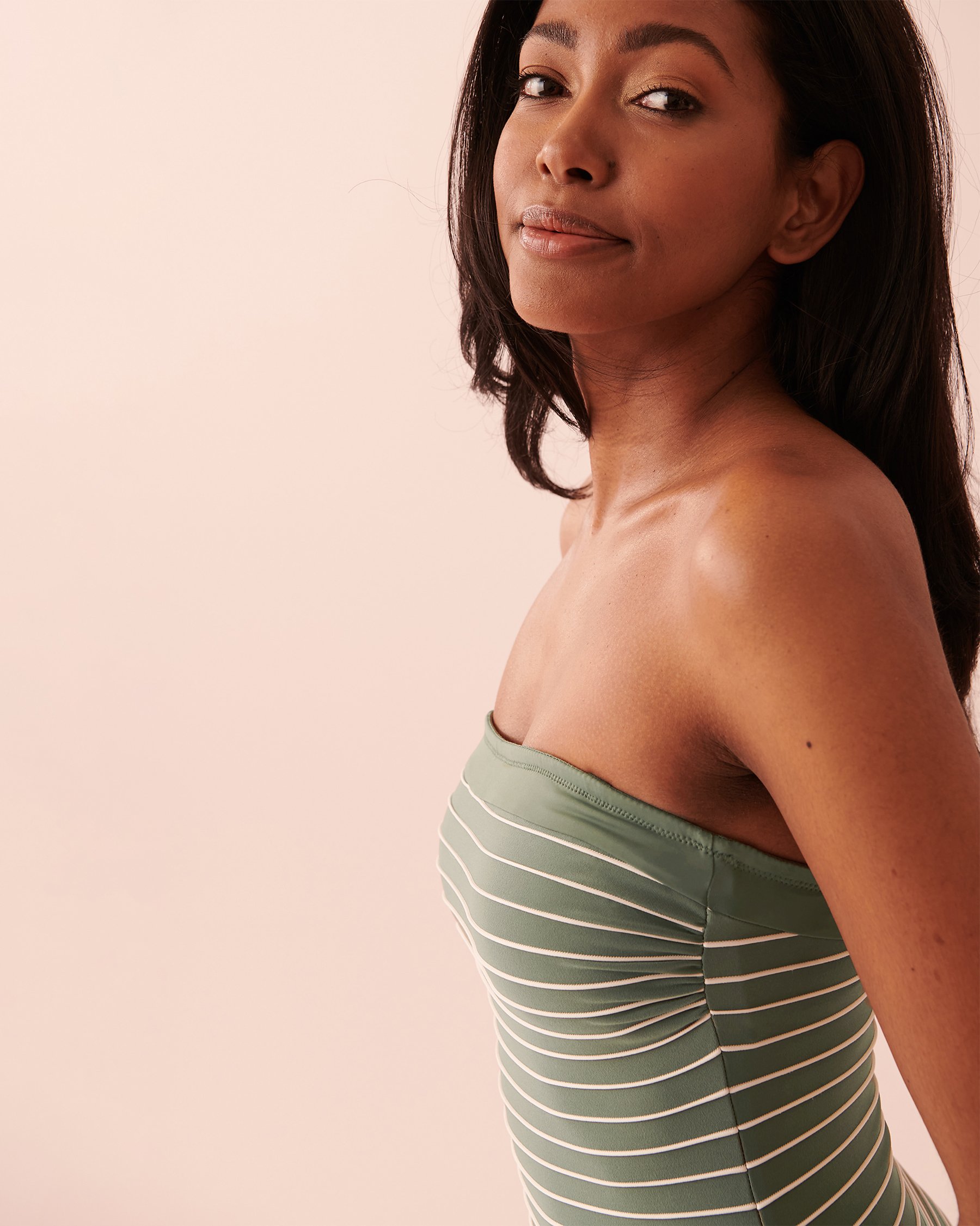 AQUAROSE STRIPED Bandeau One-piece Swimsuit Khaki stripes 70400092 - View3