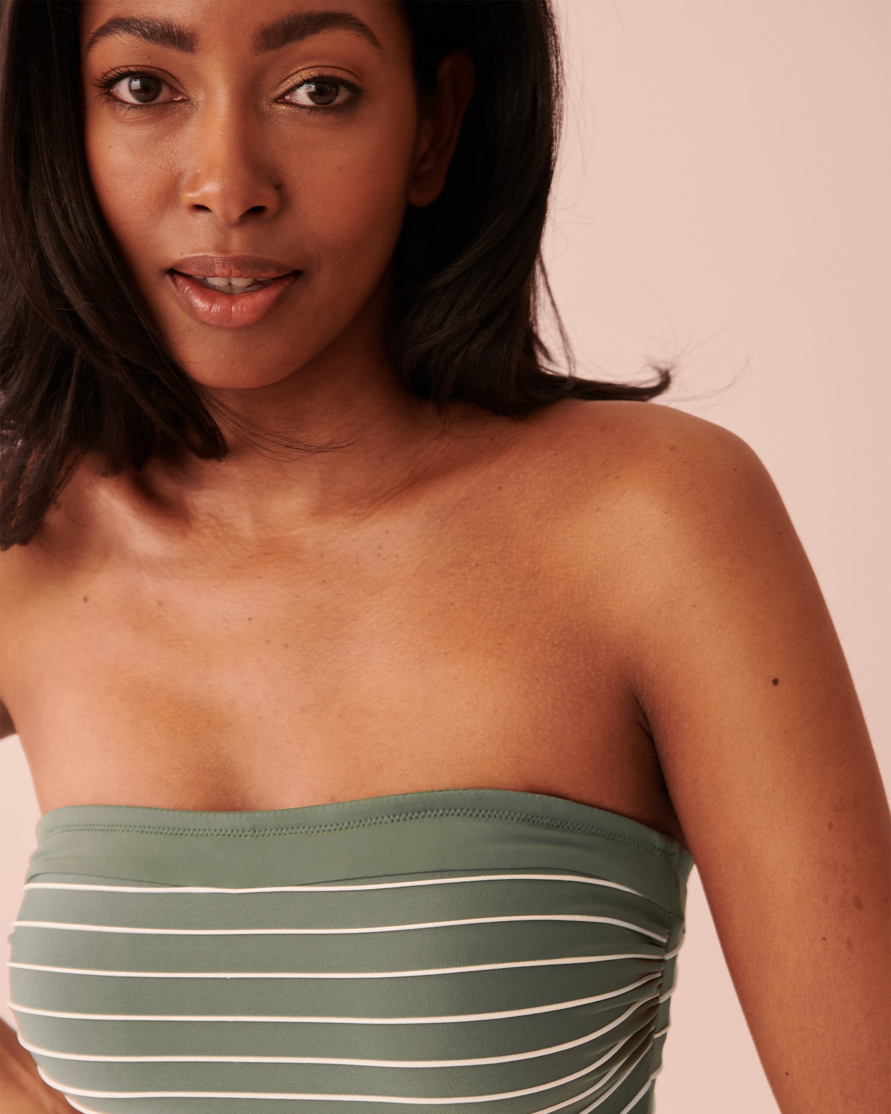 AQUAROSE STRIPED Bandeau One-piece Swimsuit Khaki stripes 70400092 - View4