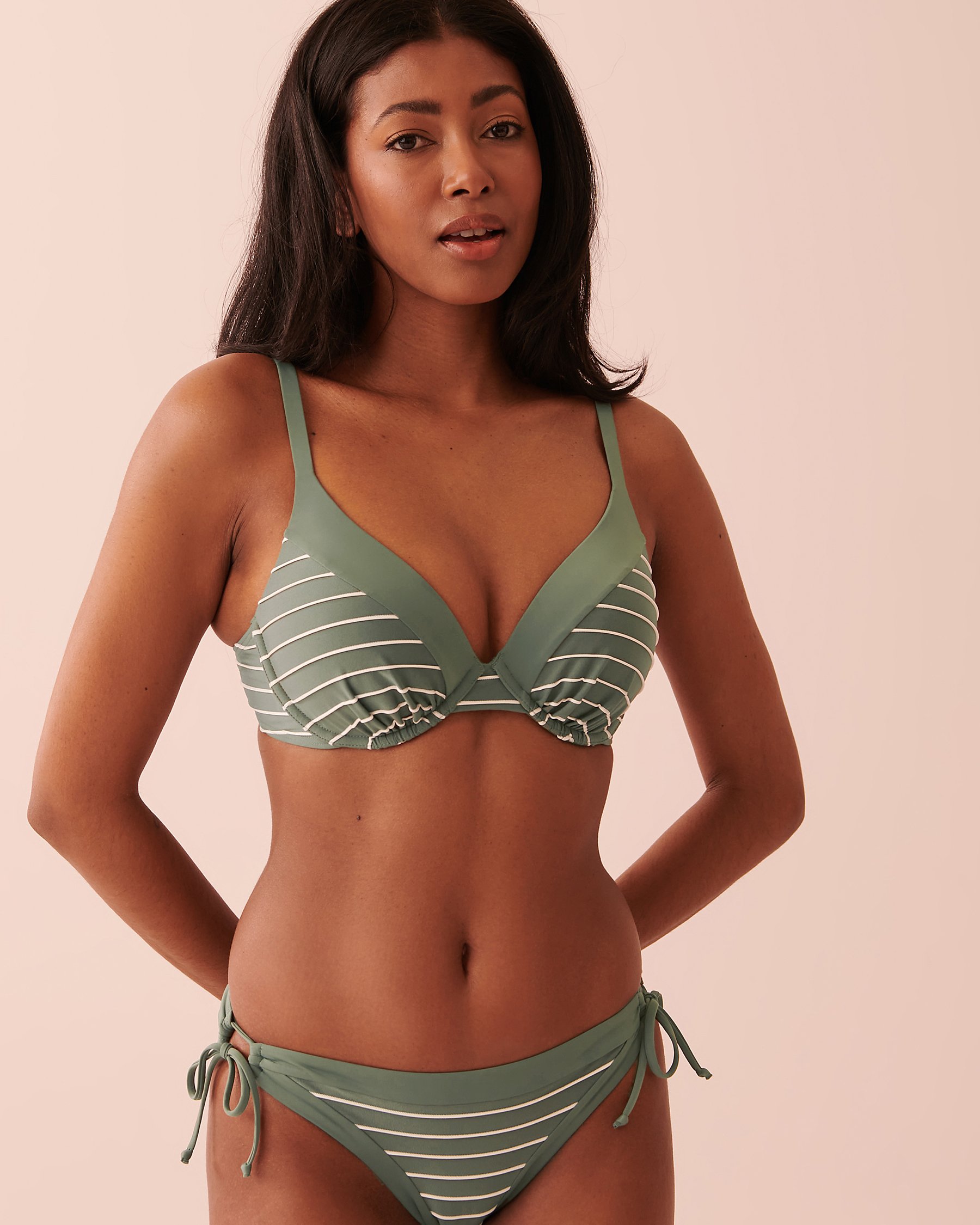 LA VIE EN ROSE AQUA STRIPED Plunge Bikini Top Khaki stripes 70100520 - View1