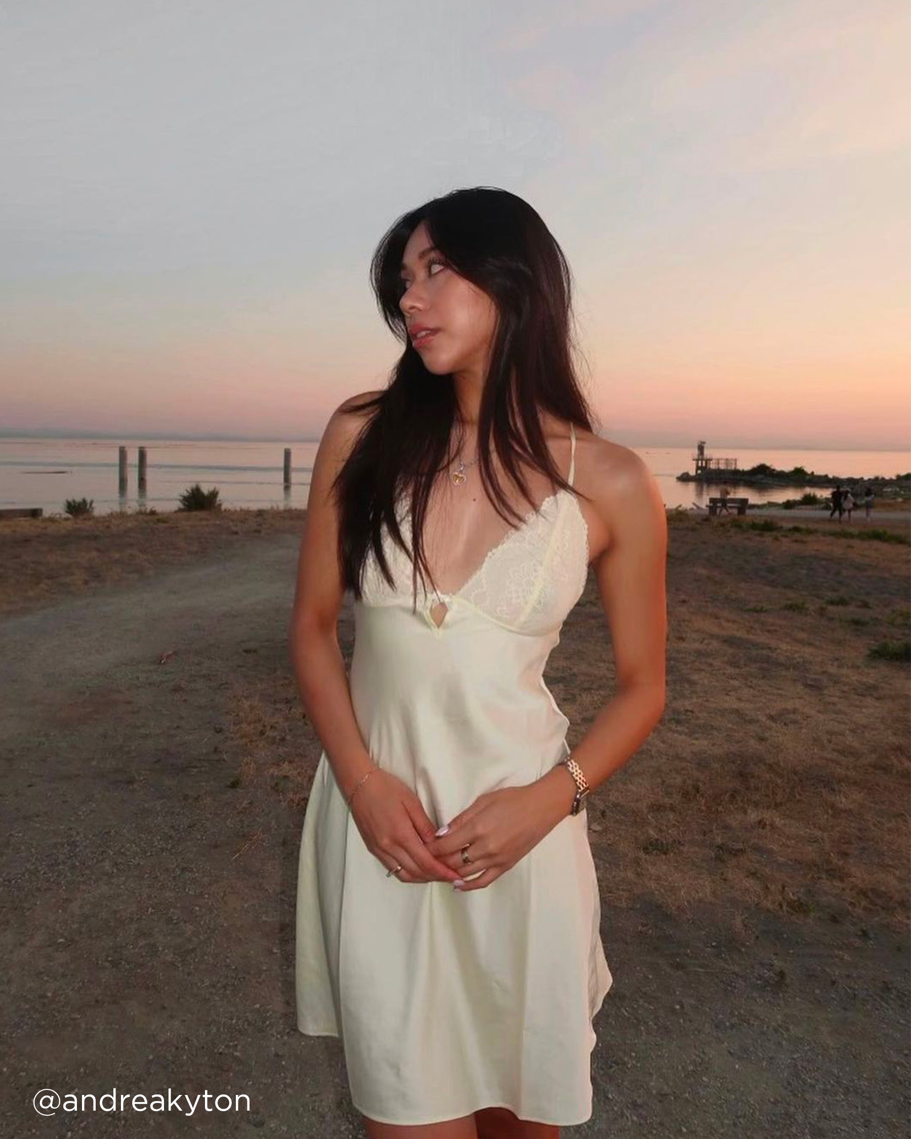 LA VIE EN ROSE Lace Detail Satin Nightie Light yellow 60500086 - View4