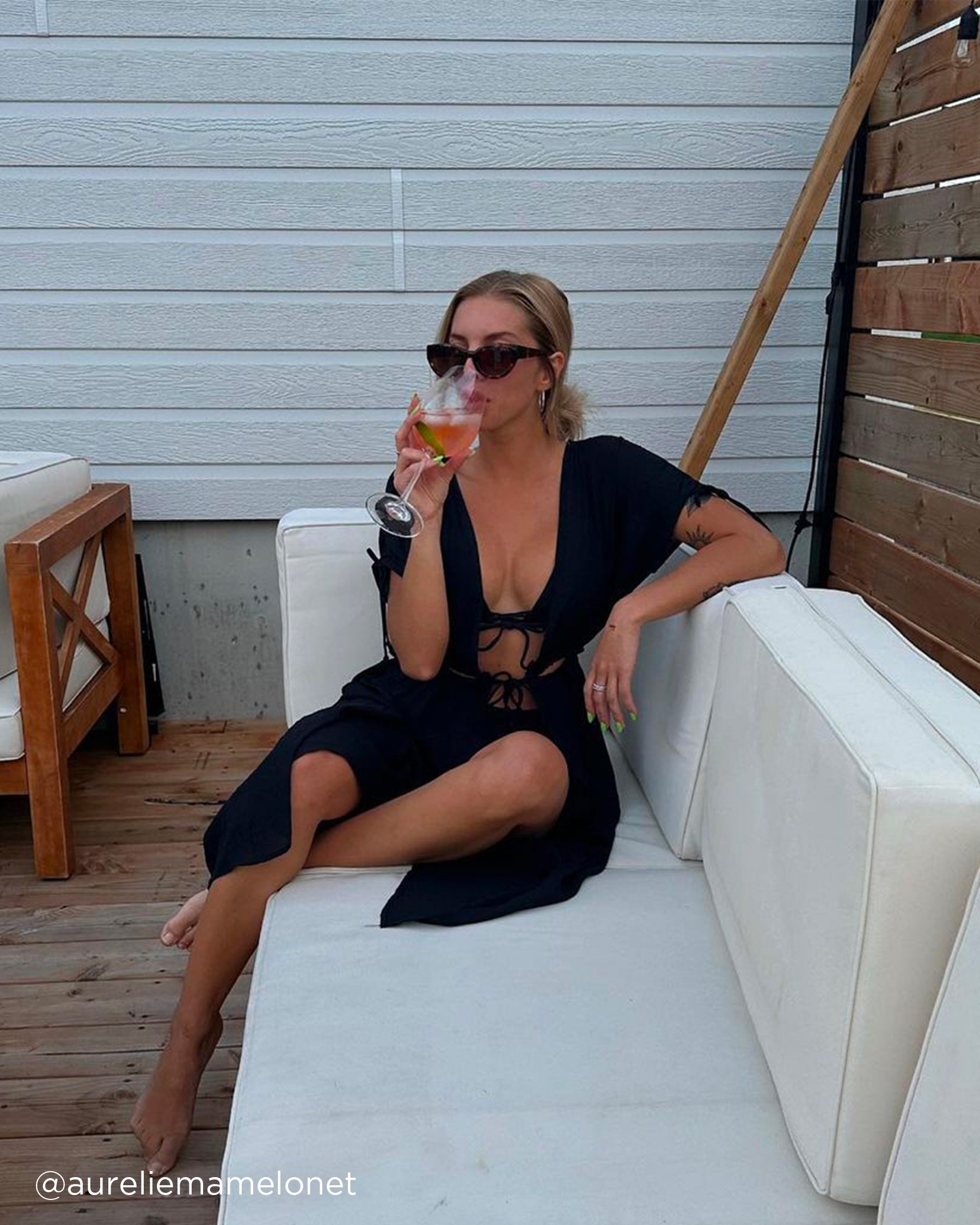 LA VIE EN ROSE AQUA Long Cut-out Caftan Black 80400038 - View5