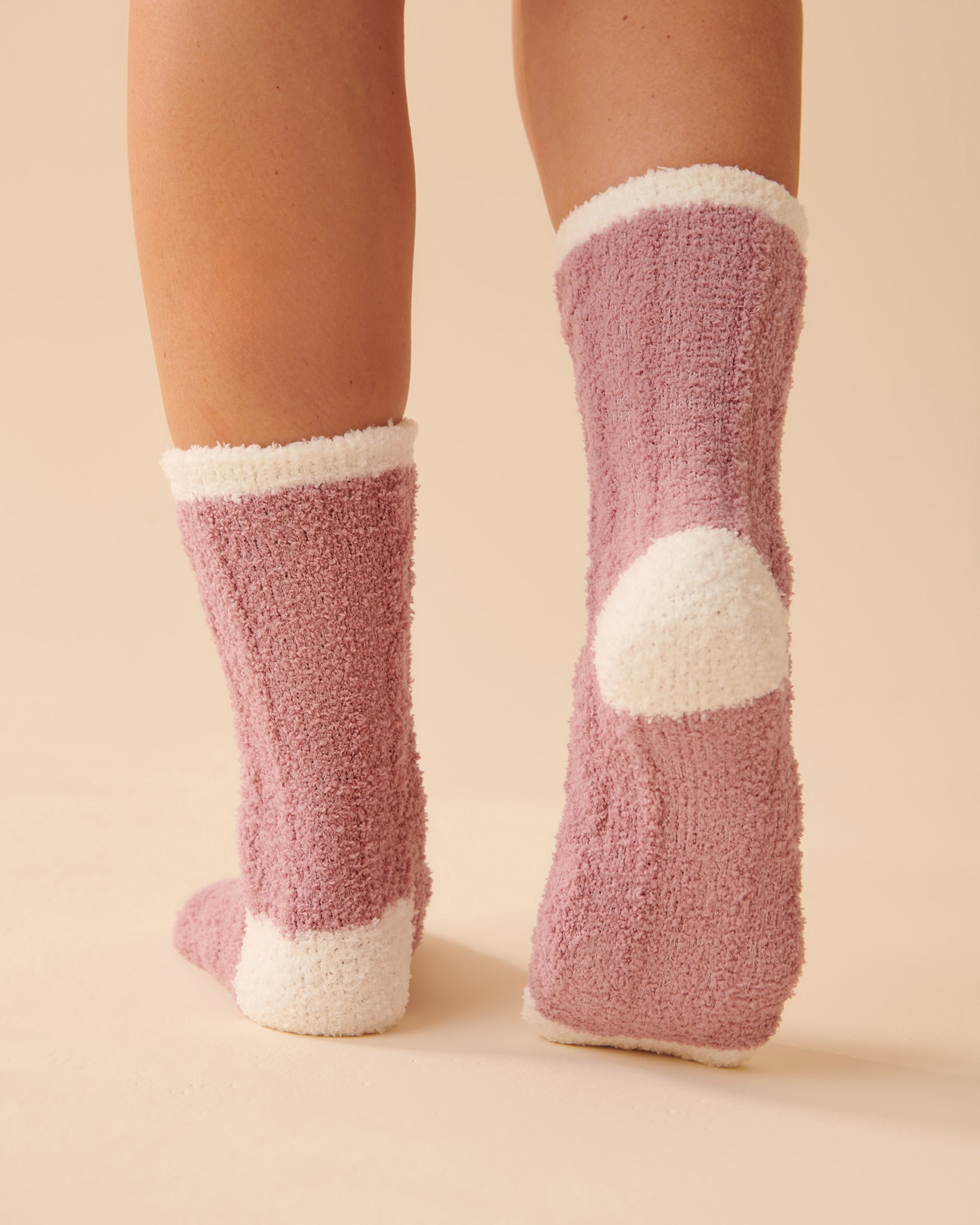 LA VIE EN ROSE 2 Pairs of Recycled Chenille Socks Mauve plaid 40700284 - View3
