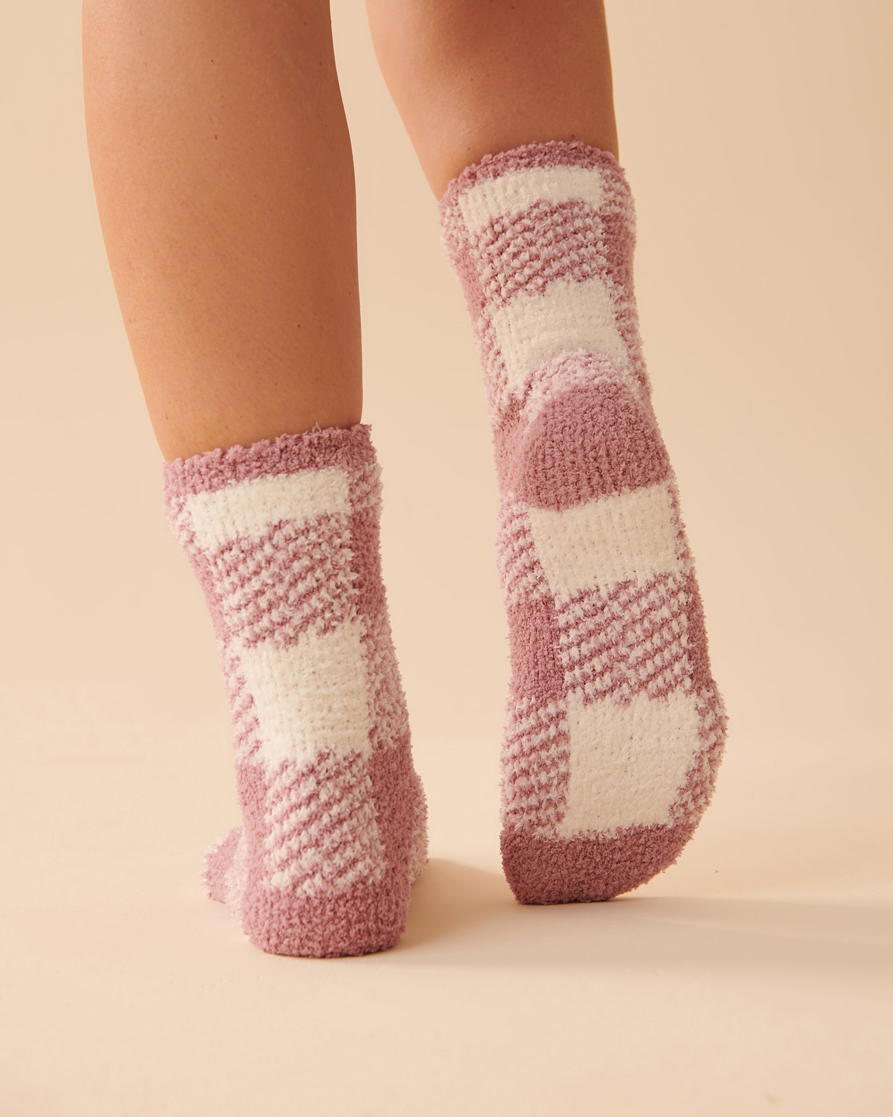 LA VIE EN ROSE 2 Pairs of Recycled Chenille Socks Mauve plaid 40700284 - View4