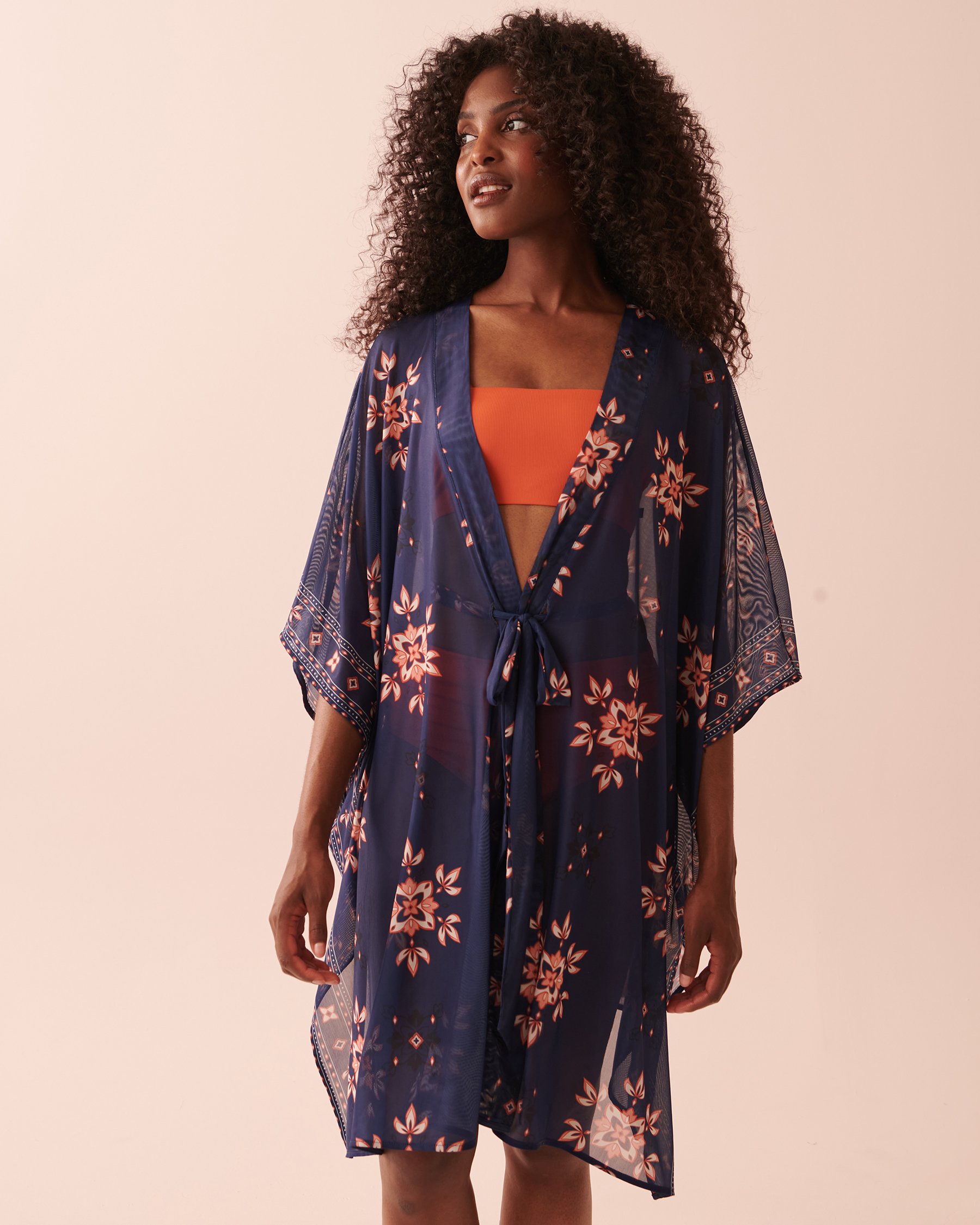 LA VIE EN ROSE AQUA Printed Mesh Cut-out Caftan Boho haven 80400043 - View3