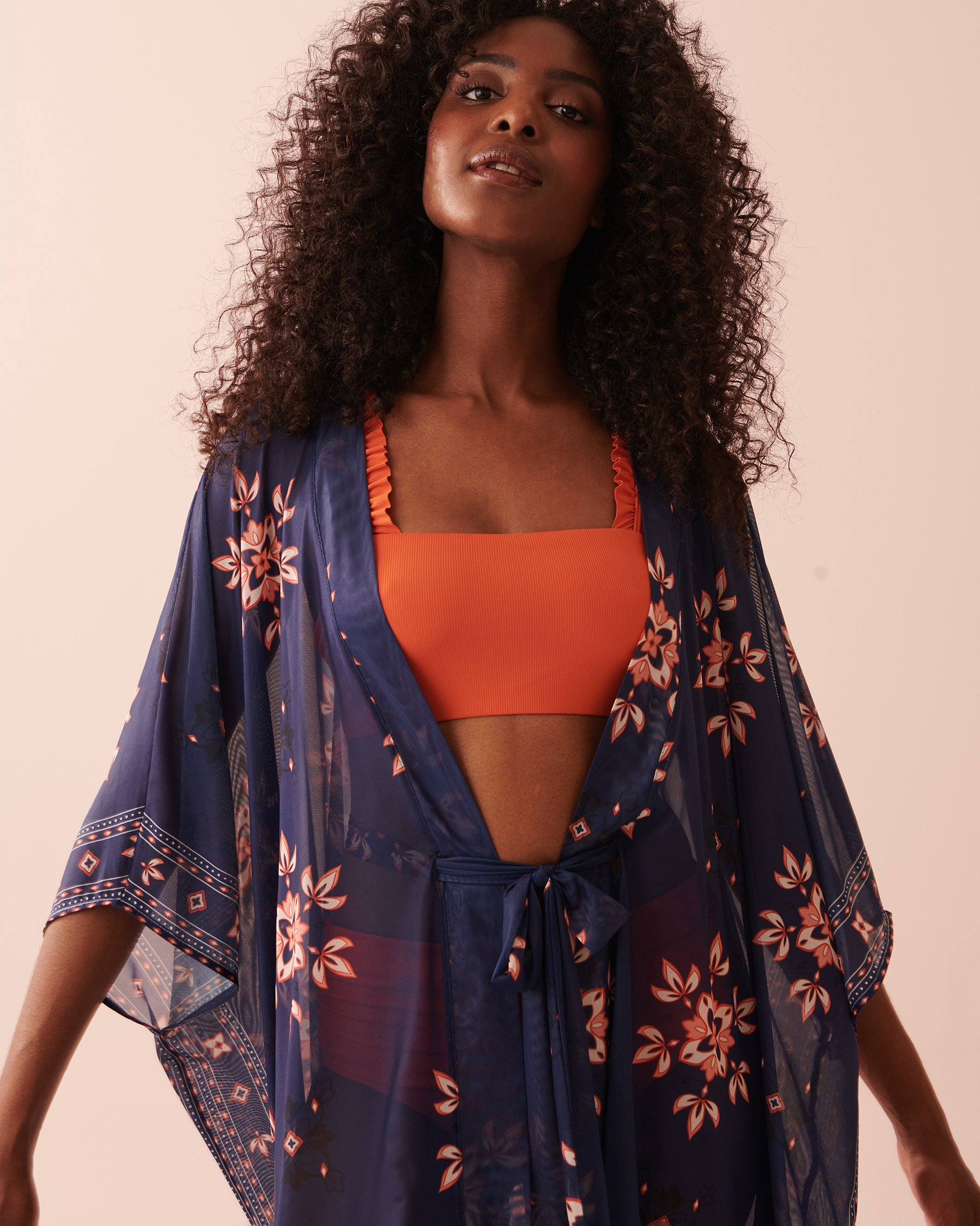 LA VIE EN ROSE AQUA Caftan avec ouverture en résille imprimée Havre bohème 80400043 - View6