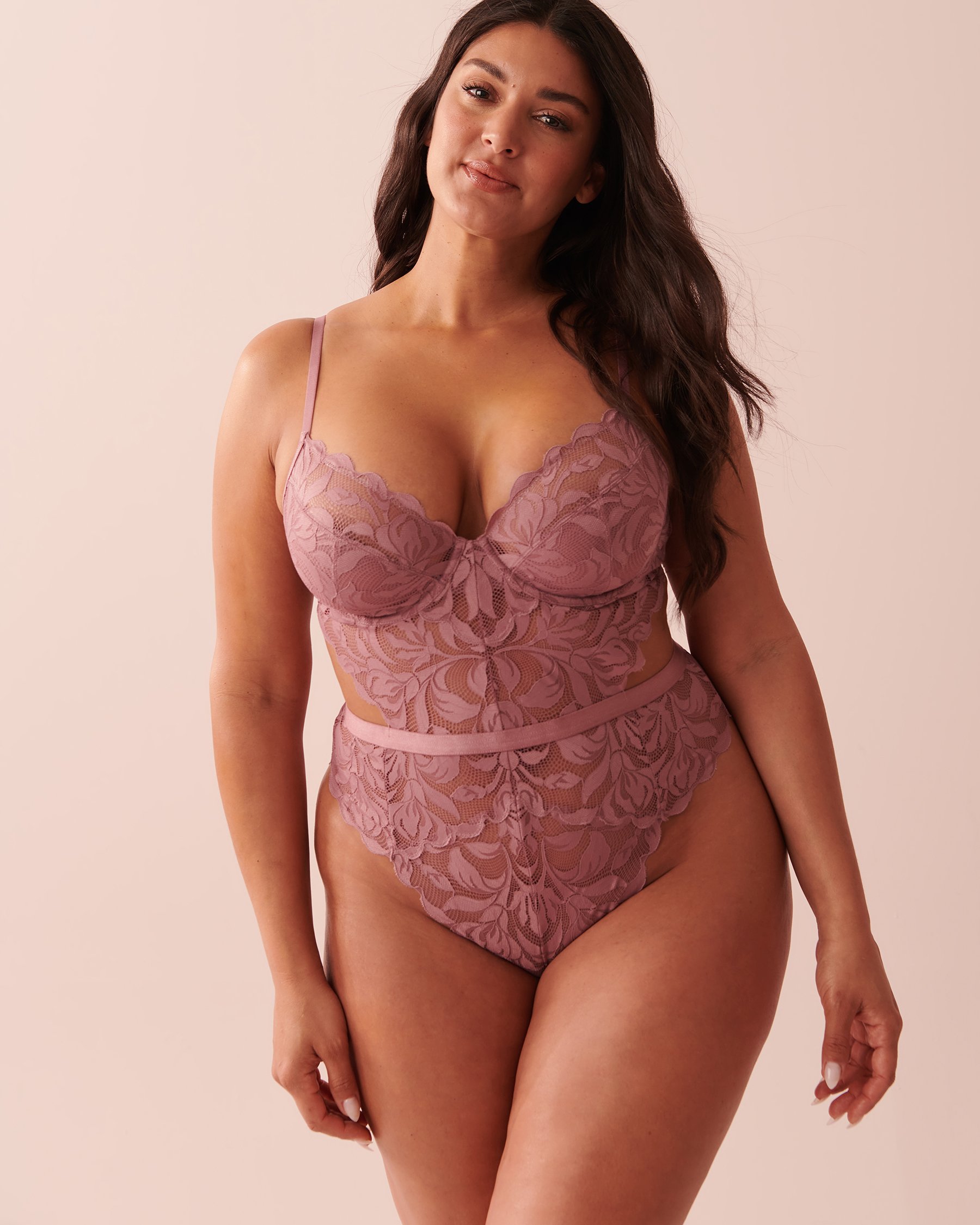 LA VIE EN ROSE Cut-Out Lace Cheeky Teddy Dusky orchid 60300068 - View4