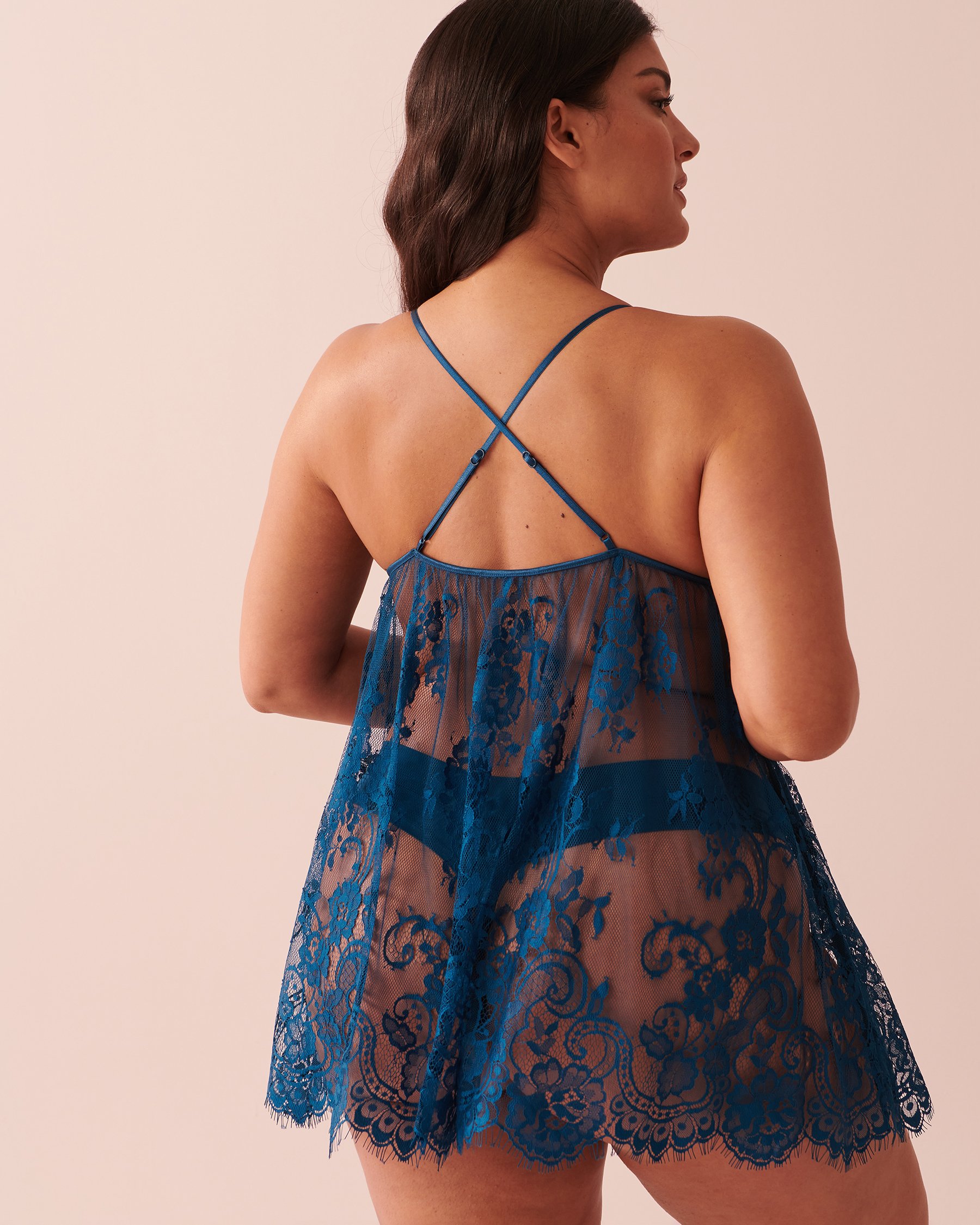 LA VIE EN ROSE Lace and Mesh Babydoll Twilight blue 60500117 - View6