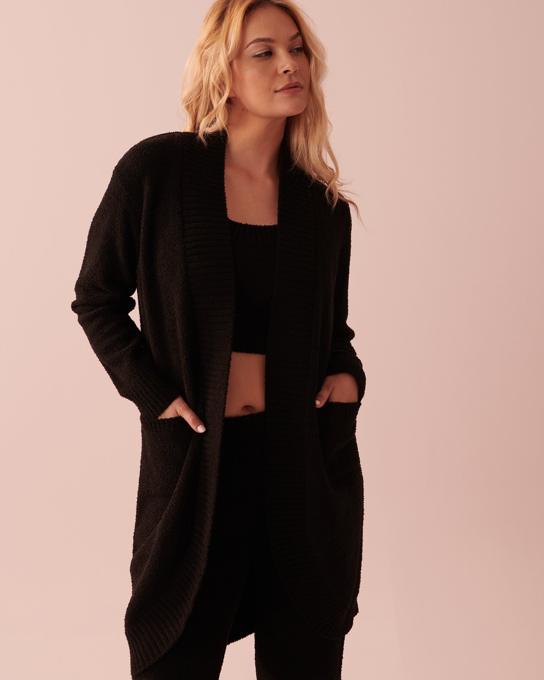 LA VIE EN ROSE Chenille Cardigan Black 50500009 - View1