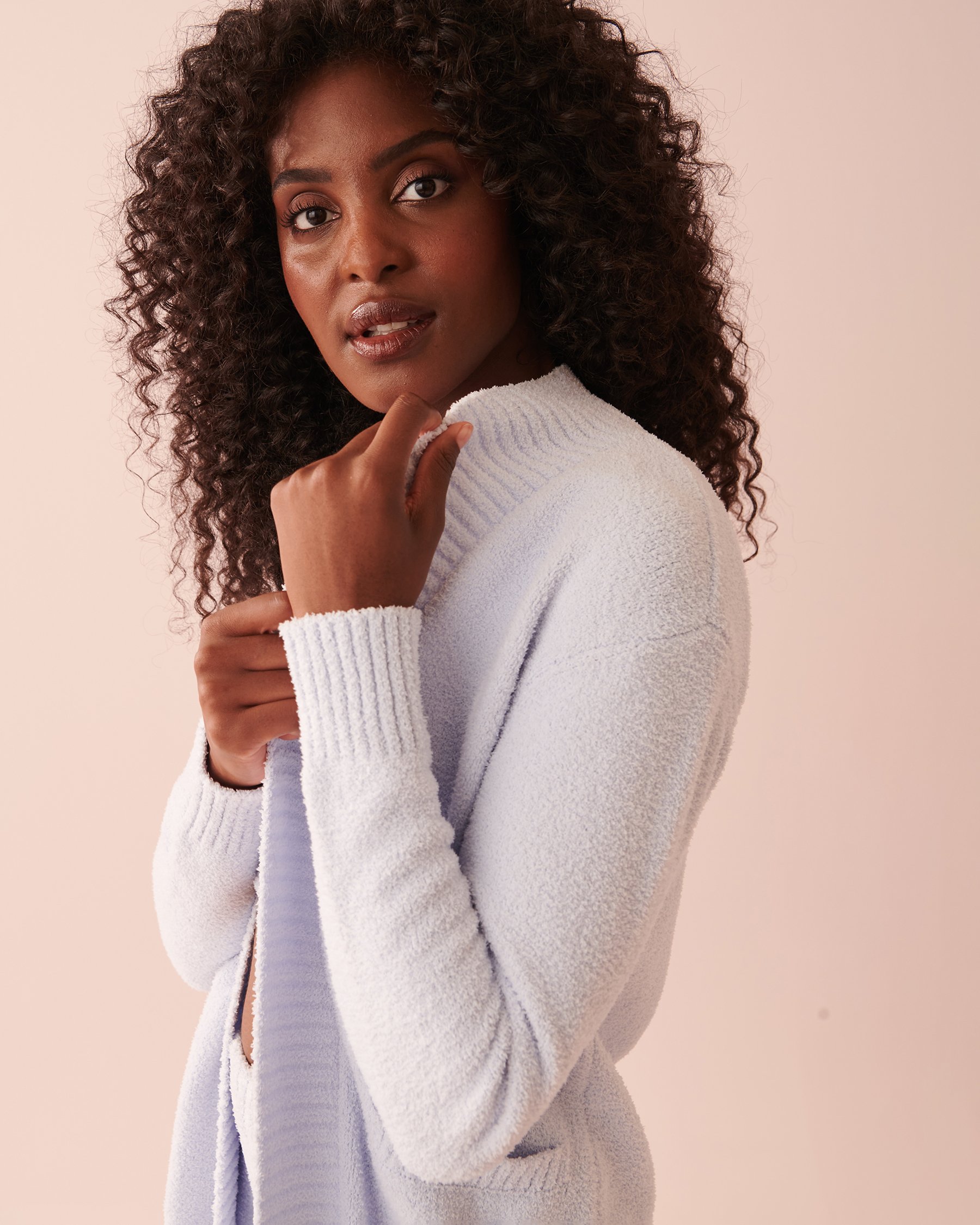 LA VIE EN ROSE Cardigan en chenille Bleu clair 50500009 - Voir4
