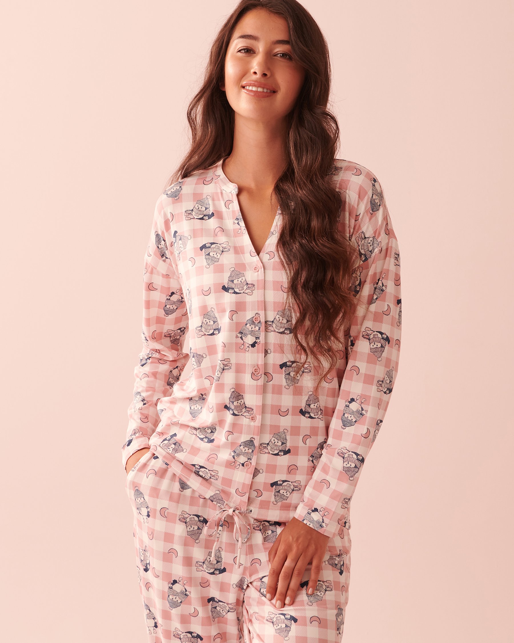 LA VIE EN ROSE Night Owl Super Soft Cardigan Owl plaid 40100475 - View1