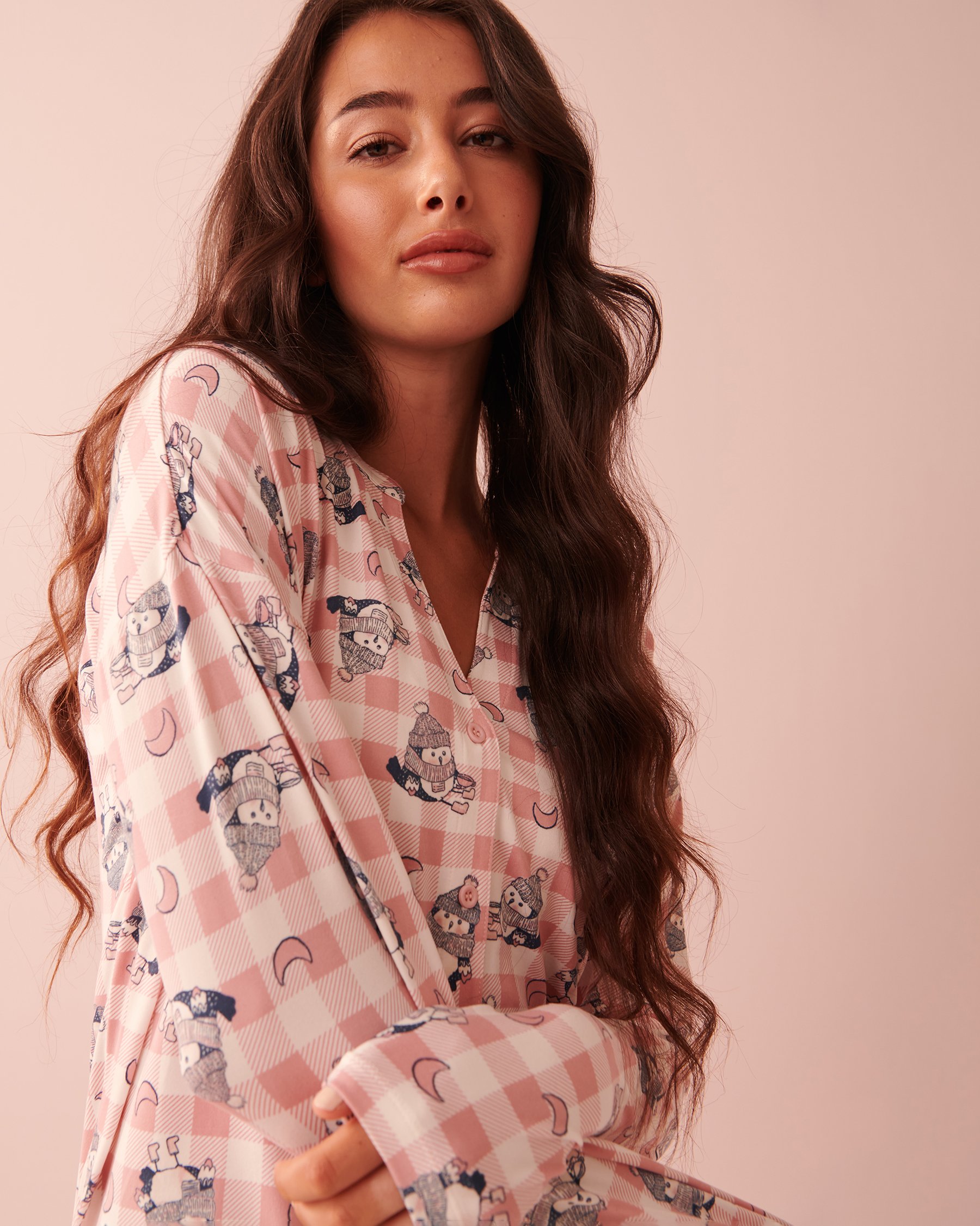 LA VIE EN ROSE Night Owl Super Soft Cardigan Owl plaid 40100475 - View3