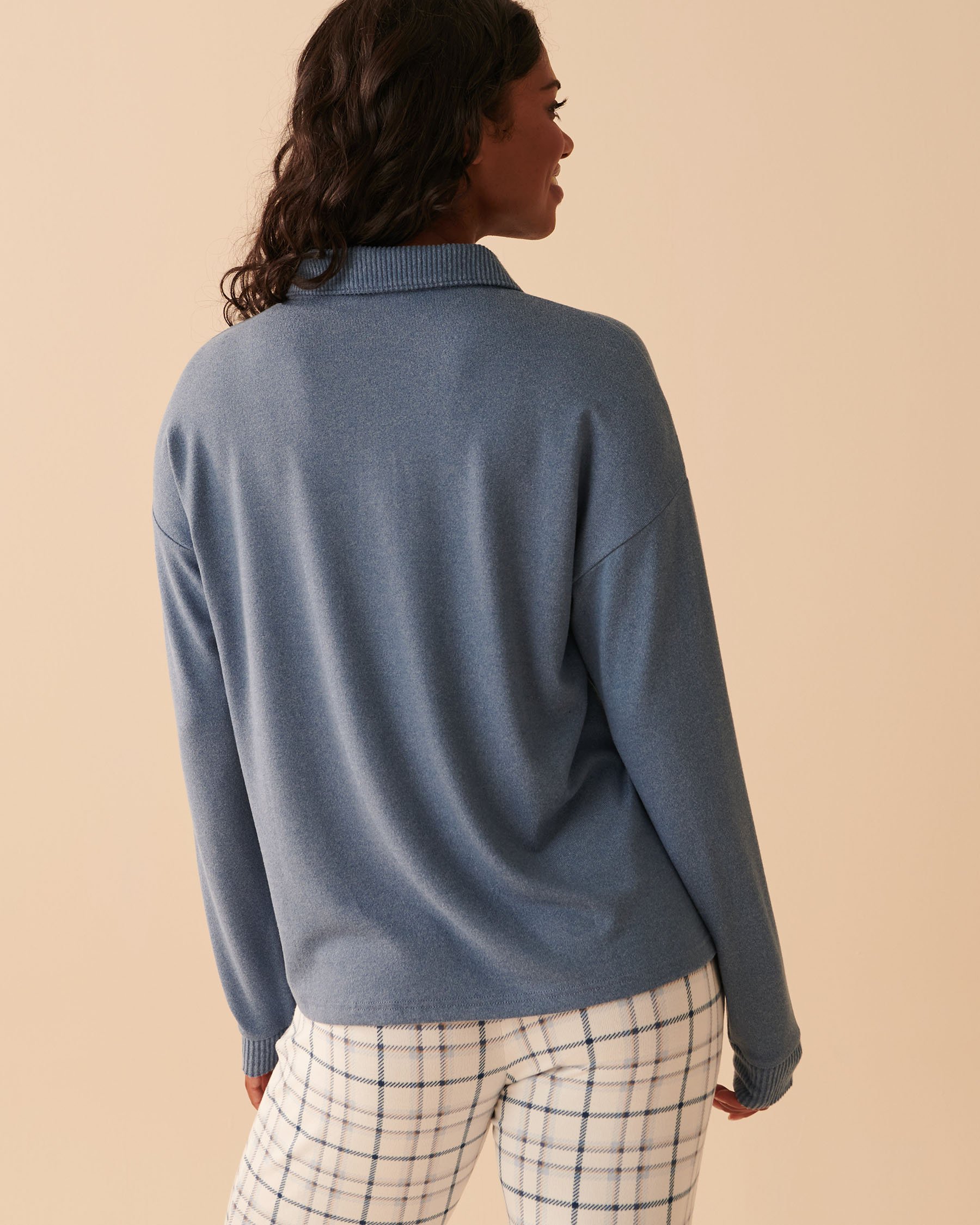 LA VIE EN ROSE Soft Knit Long Sleeve Shirt Blue horizon mix 40100479 - View2