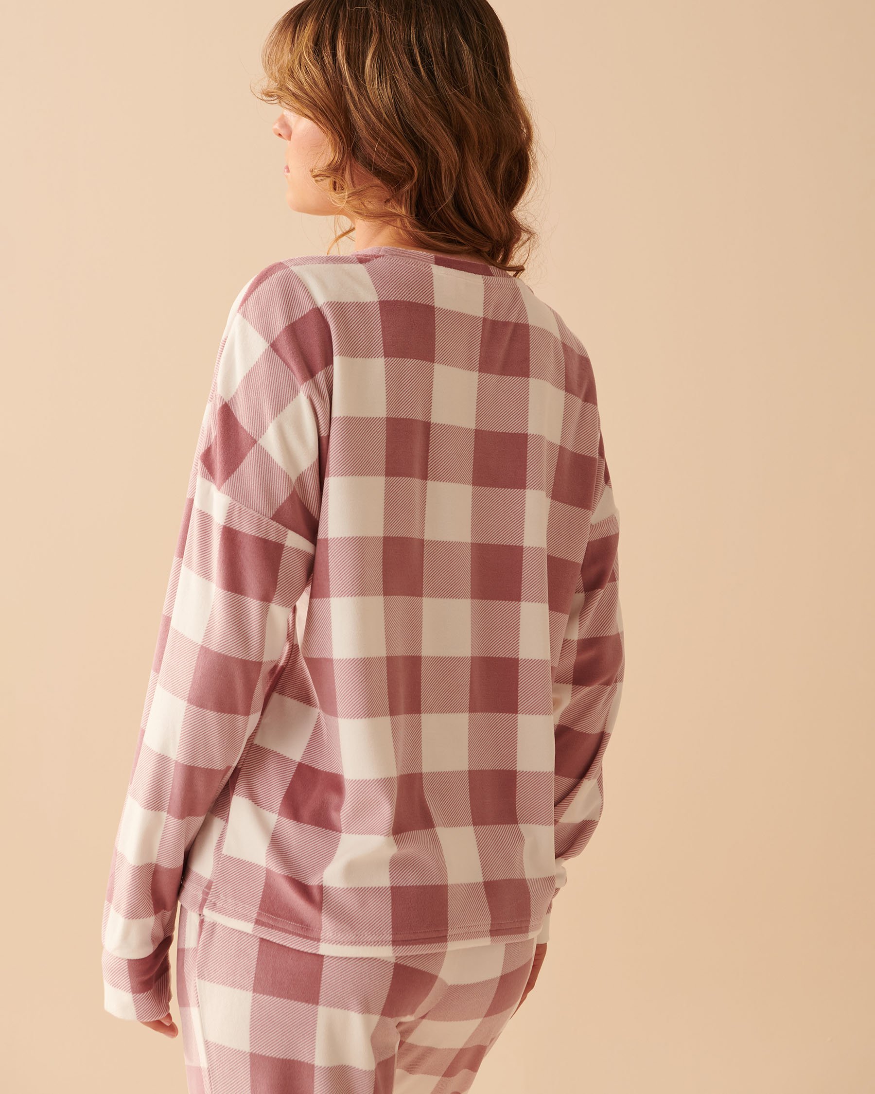 LA VIE EN ROSE Luxury Velour Long Sleeve Shirt Purple plaid 40100483 - View2